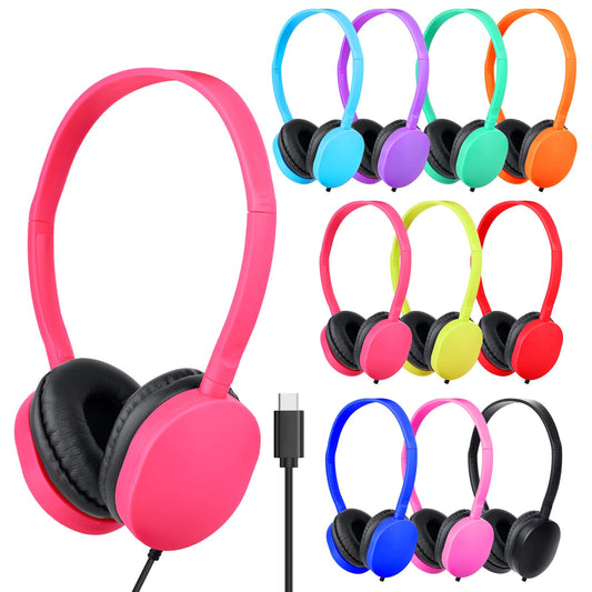 USB C Headphones Bulk for Kids Classroom School 20 Pack,Upgrade Wired On-Ear USB Type C Kid Headphone for Children Teens Boys Girls Travel iPad Tablet Mixed Colors Mixed Colors 20 Pack