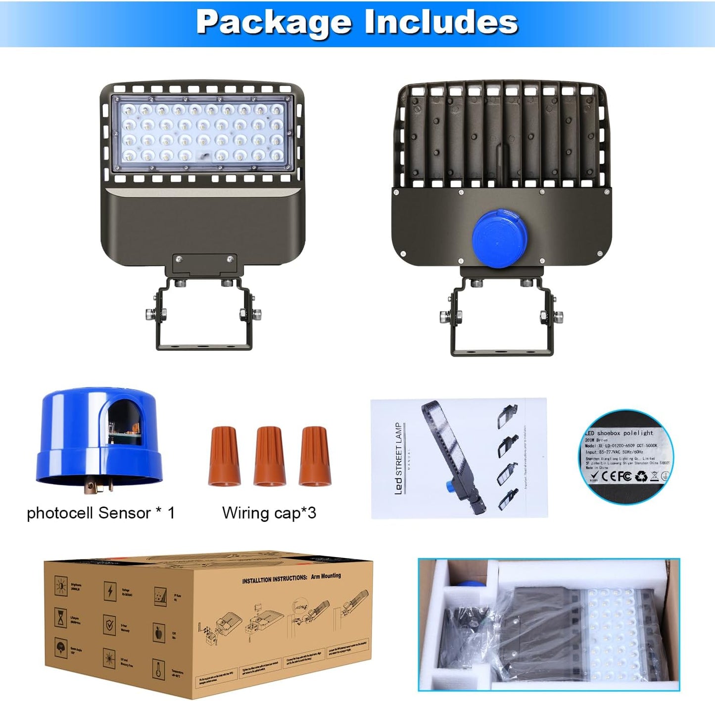 LED Parking lot Light Trunnion Dusk to Dawn 150W LED Flood Lights 21000lm Outdoor Wall Mount Security Commercial 85-277V IP65 Waterproof 5500K