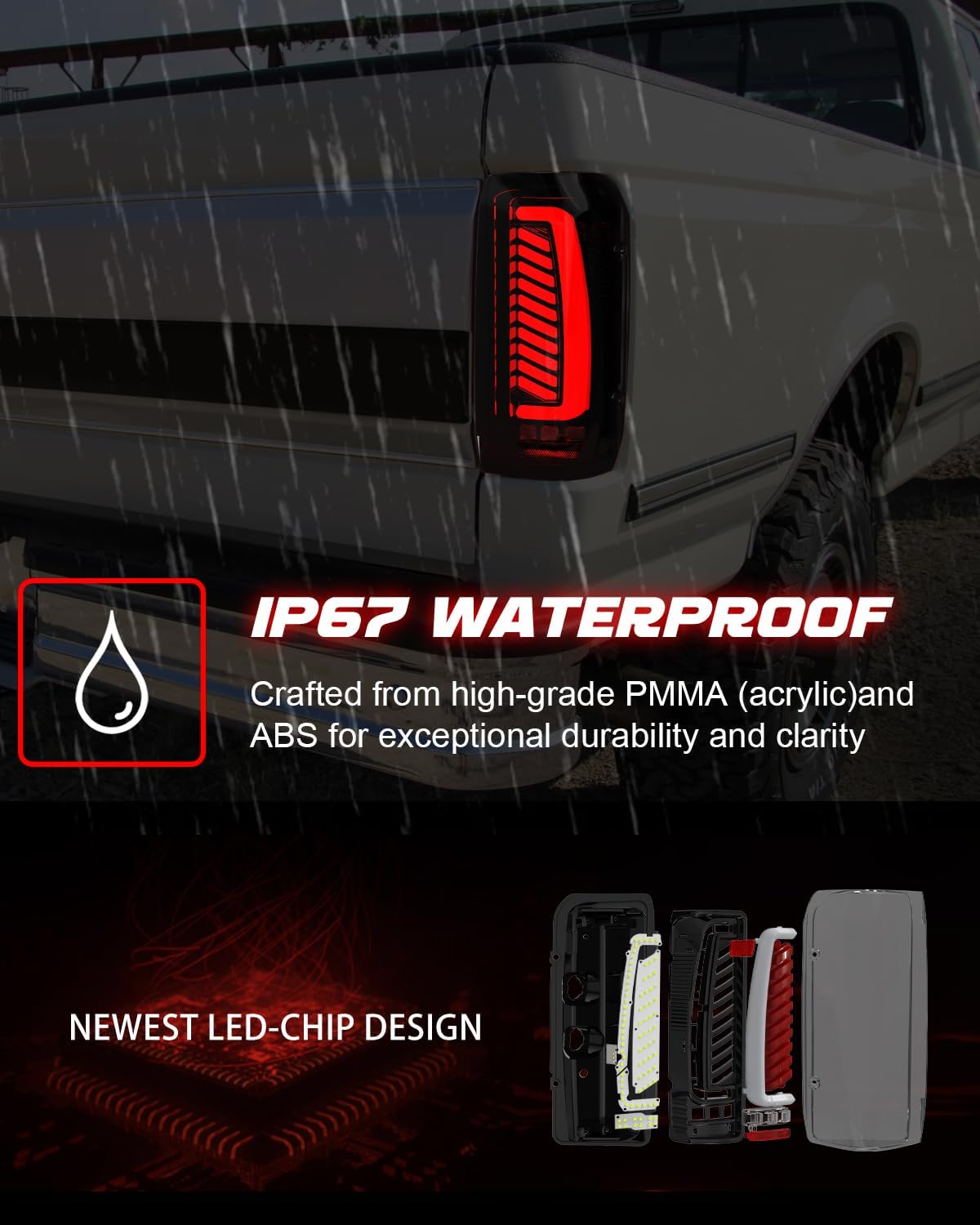 Full LED Tail Lights for 1987-1996 Ford F150 / F250 /Bronco,1987-1997 F350 Super Duty,