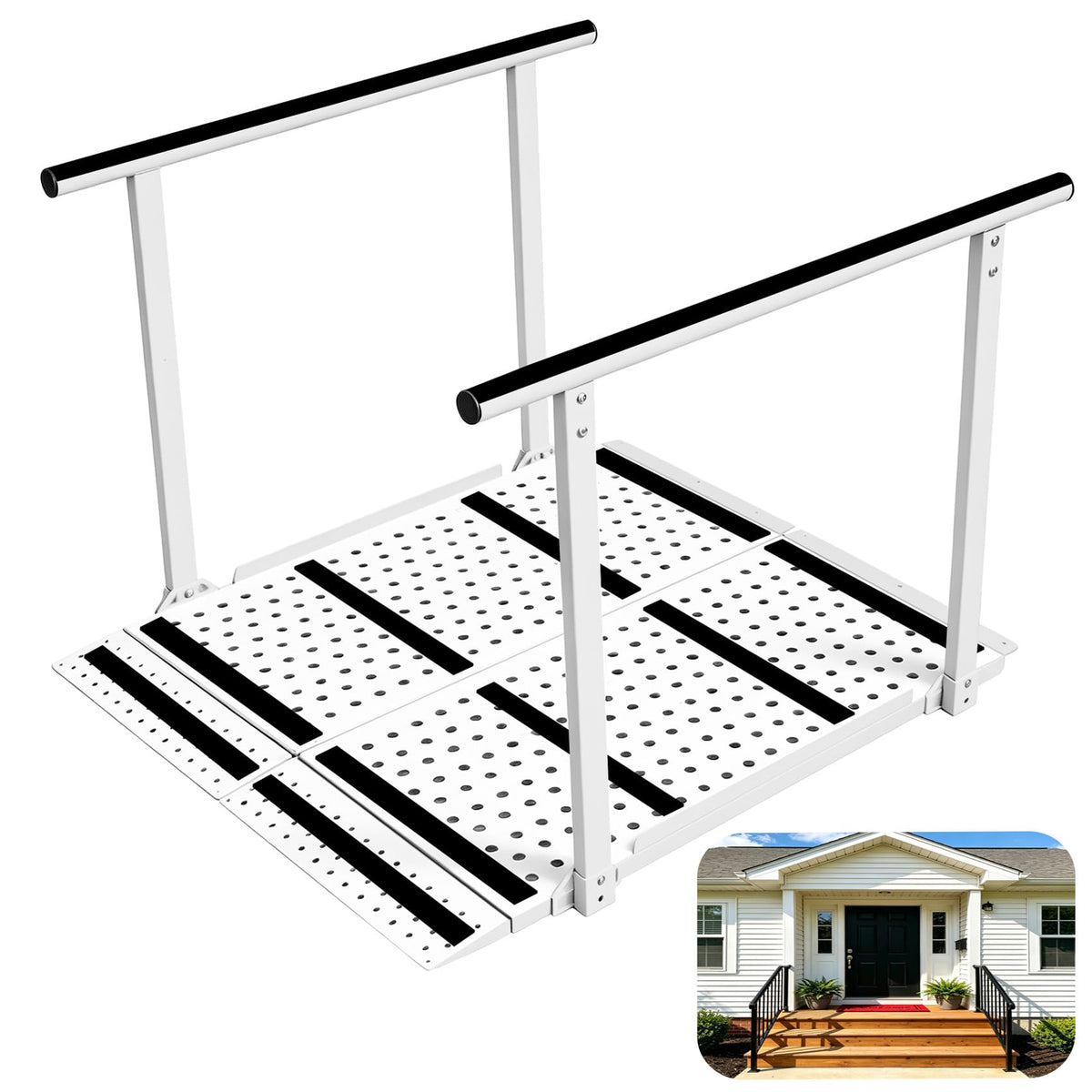 45 Inch Wheelchair Ramp with Handrails, 5‑12" Rise, Carbon Steel Wheelchair Ramp for Home Steps, 770 LBS Weight Capacity, Anti‑Slip Strips, for Home Steps & Mobility‑Impaired Users