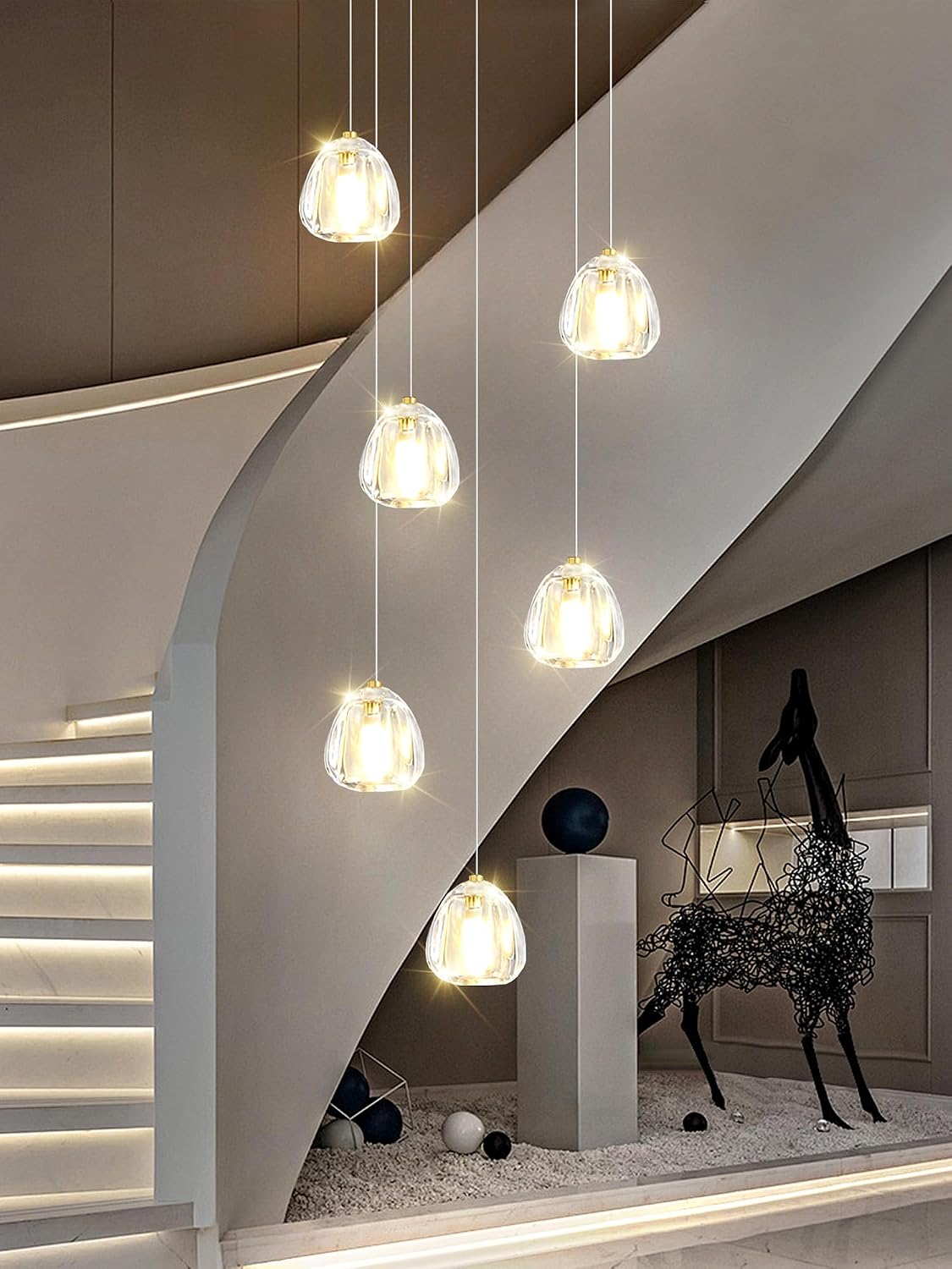 Modern Crystal Chandeliers 6-Lights Hanging Ball Pendant Light Gold