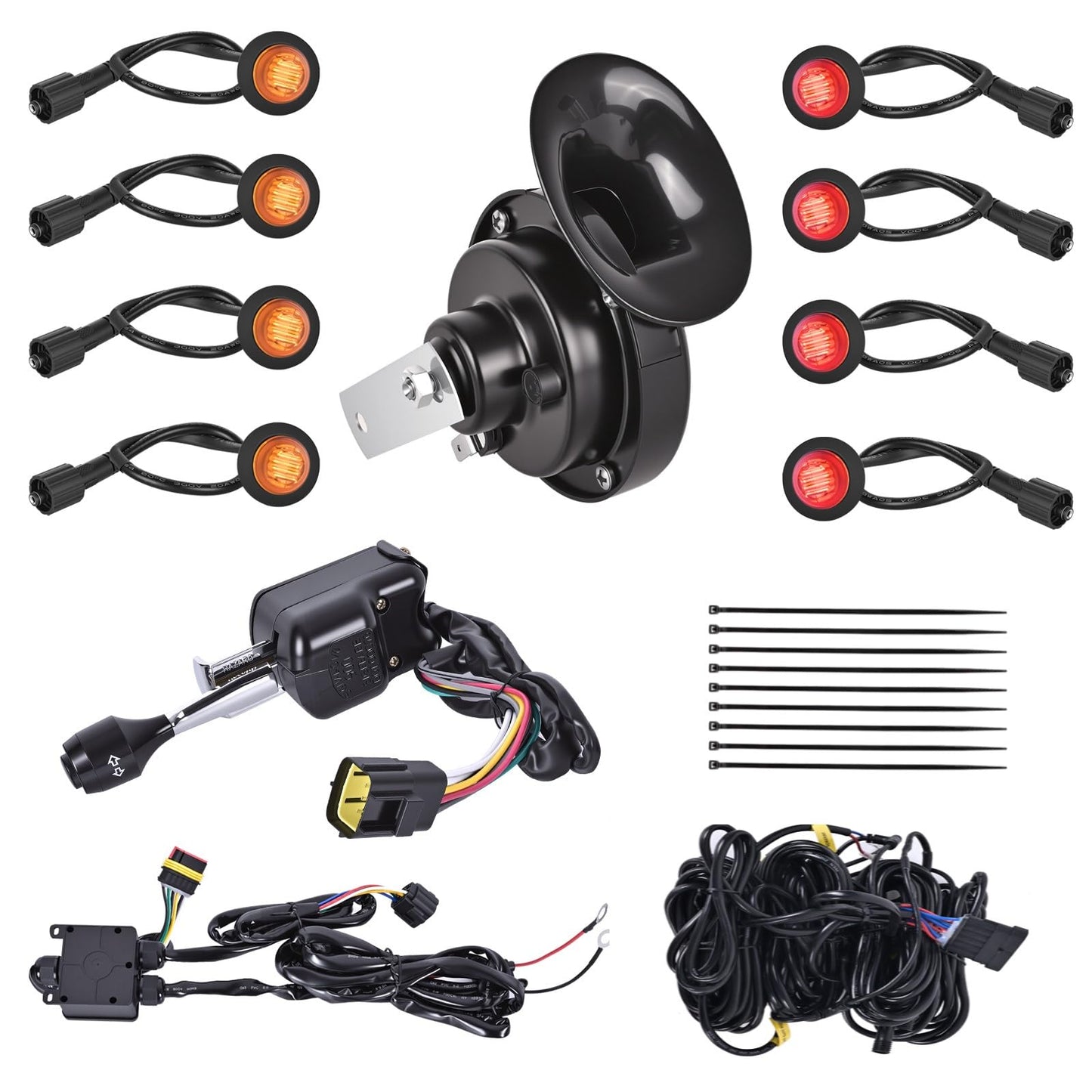 UTV Turn Signal Kit with Lever Column Switch and 8 Round Light,Pre-Wired, Plug and Play with Horn, Compatible with Polaris Ranger, RZR, Can-Am X3 8 Light with Lever Column Switch
