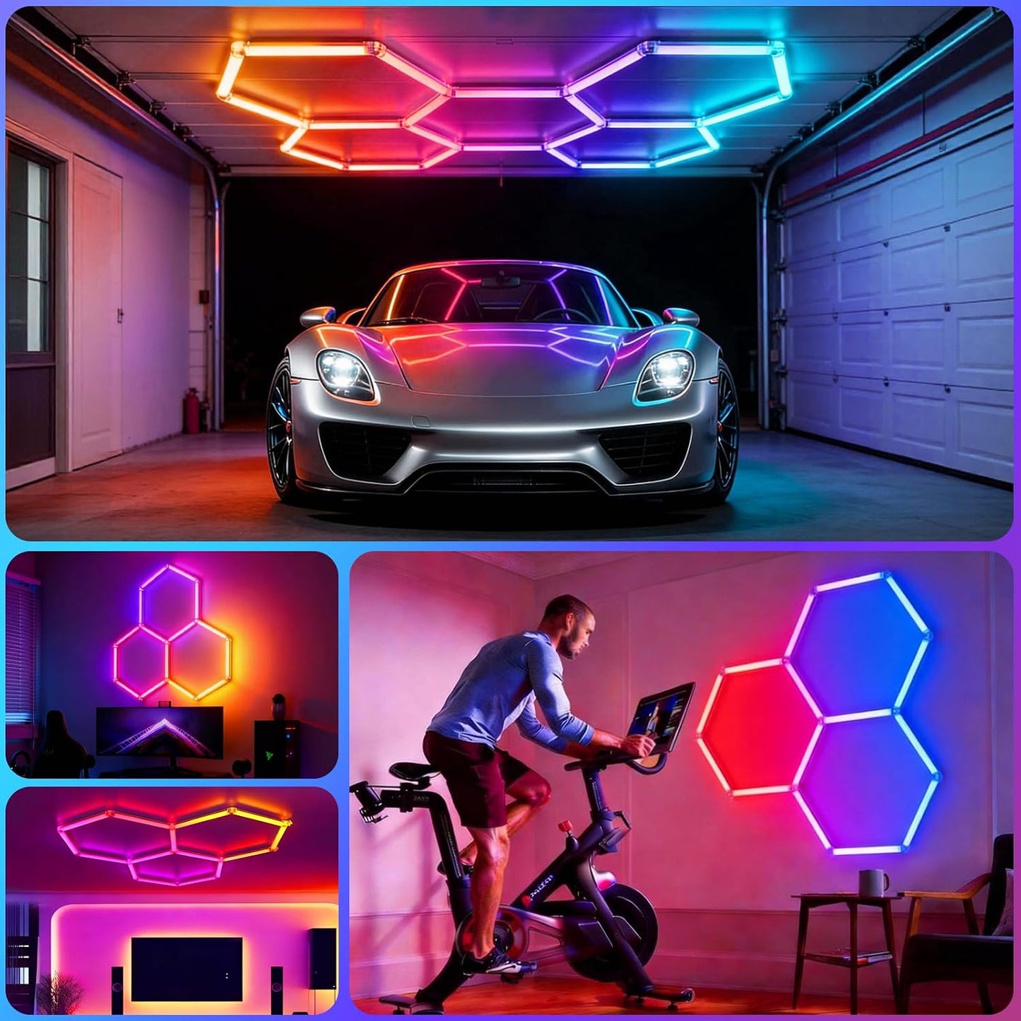 HYPERLITE Hexagon Garage Lights: Gen IV-3 Grid RGB Hexagon LED Lights with Music Sync Mode, App & Remote Control, Multi-Color Honeycomb Light for Gaming Room, Gym, Garage 3 HEX