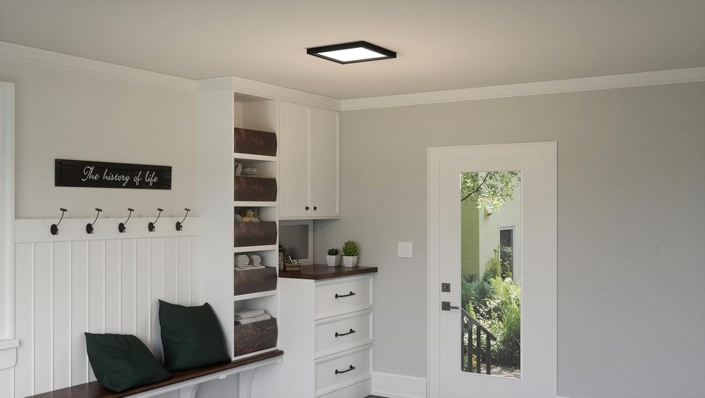 Outskirts Square Flush Mount Ceiling Light, 15 Inch Earth Black, Dimmable Integrated LED 2700 Lumens, 30 W, Close to Ceiling Light Fixtures for Hallway, Kitchen, Bedroom or Bathroom 15" W