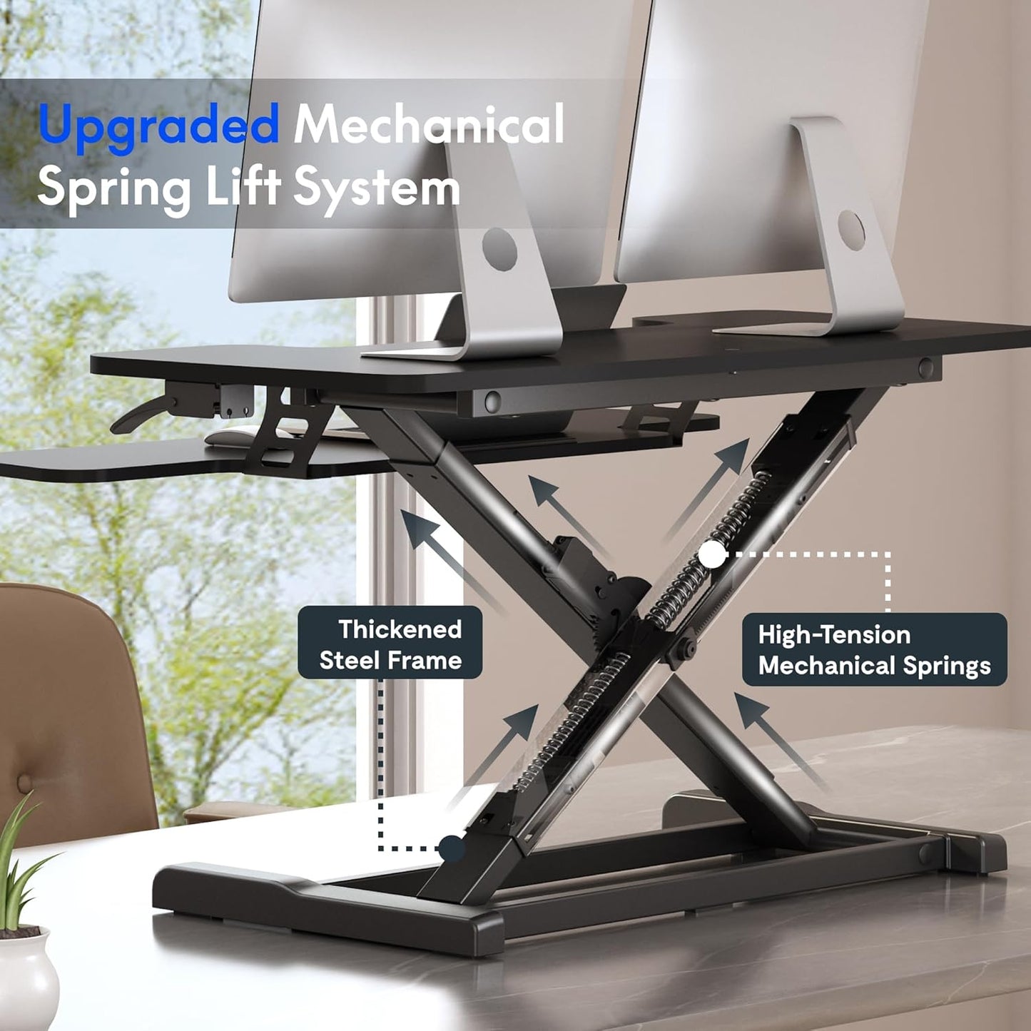 FLEXISPOT Standing Desk Converter 36" Desk Riser, Height Adjustable Desktop Riser Sit Stand Computer Workstation, Spacious Stand Up Desk Converter for Laptop Keyboard and Monitor Setup, Black Black 36"