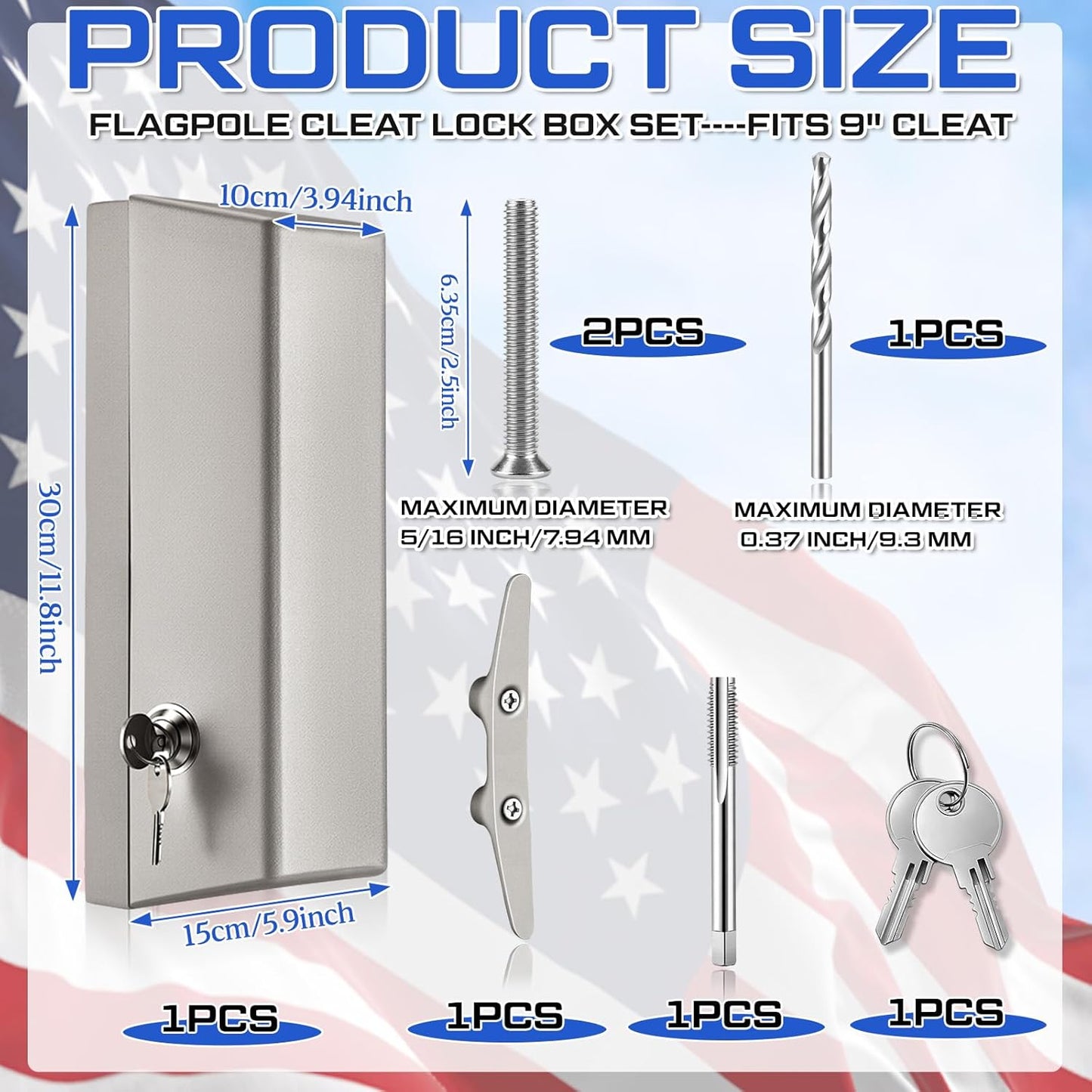 Flagpole Lock Box Anti-Theft Cleat Cover Flagpole Hardware for External Halyard Heavy Duty Cast Aluminum with Lock Prevents Flag Theft and Vandalism Fits 9 Inch Cleats with Install Kit