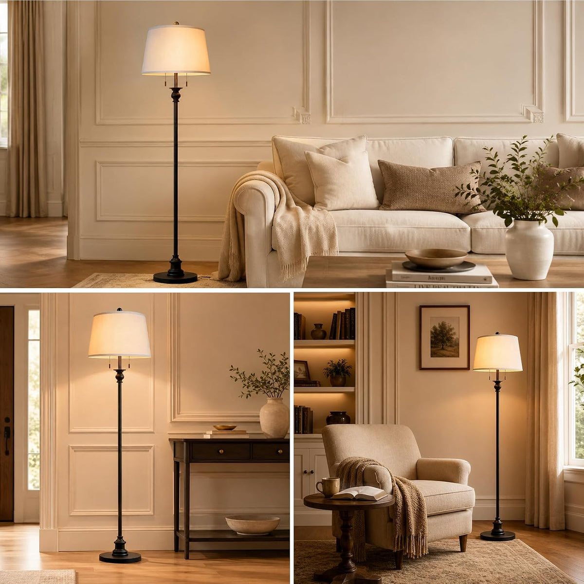 58’’ Dimmable Floor Lamp, Brushed Nickel Floor Lamps, Living Room Floor Lamp 58‘’H (Picture shows matte black, refer to actual product)