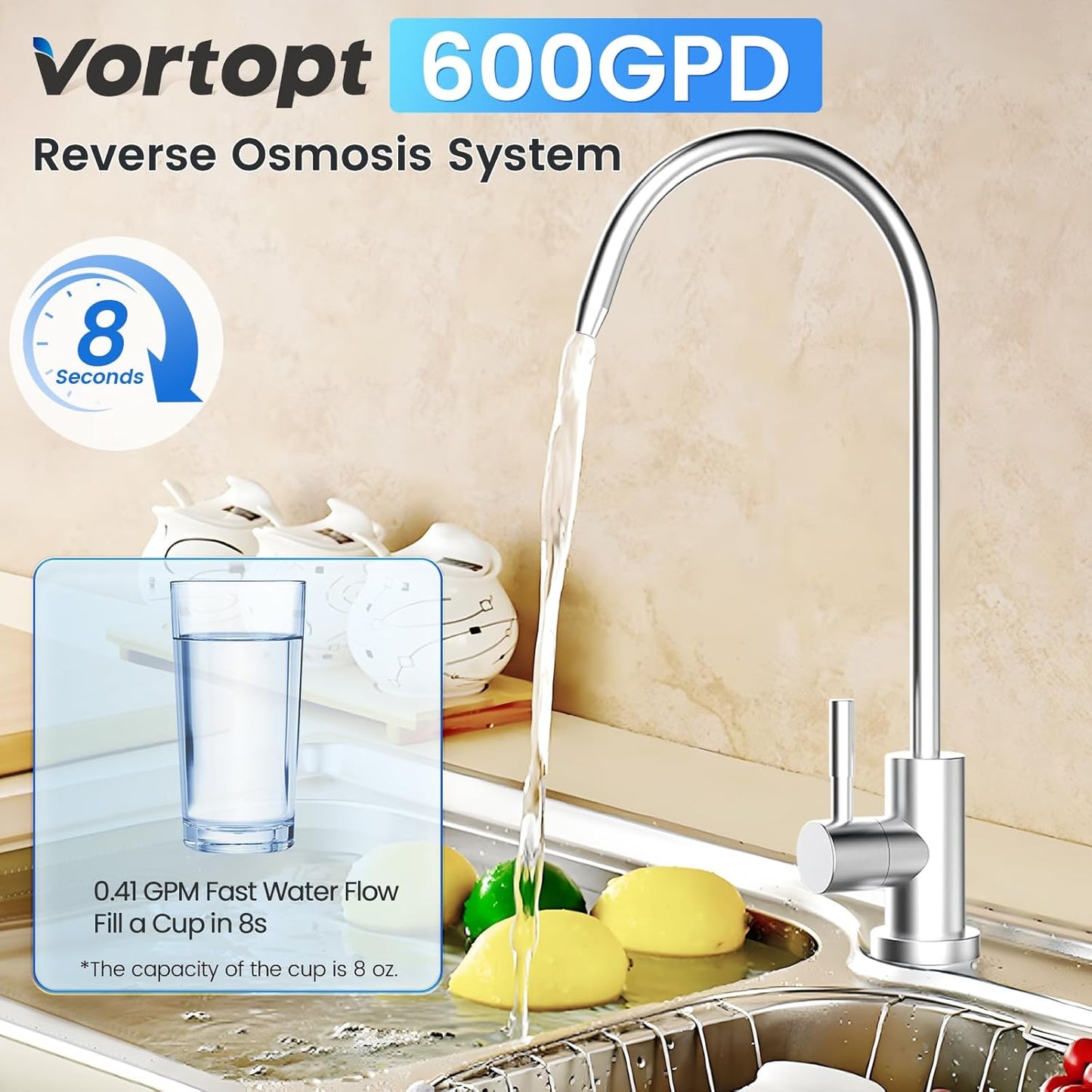 Reverse Osmosis Water Filter System - 600GPD Under Sink Water Purifier - Tankless with Alkaline, 0.0001m Purification for Drinking