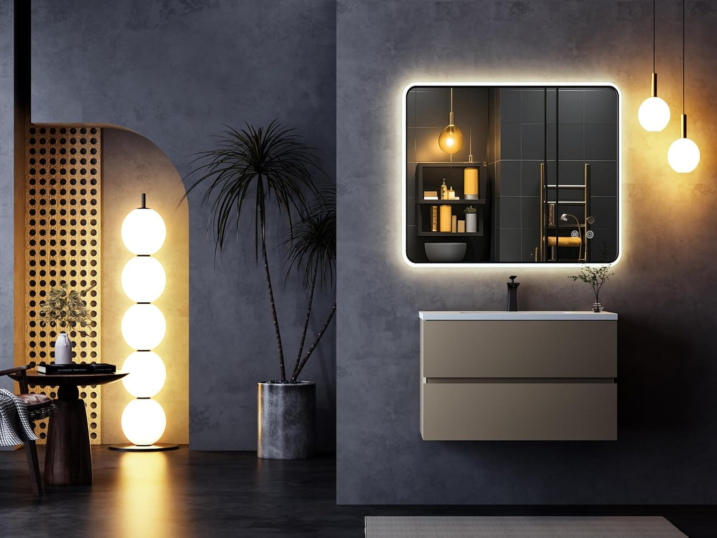 Vosuja 24''36'' Vanity Mirror with Lights, Black Frame Rounded Corner Rectangle LED Bathroom Mirror, Smart Touch Control 3 Colors Dimmable Lighted