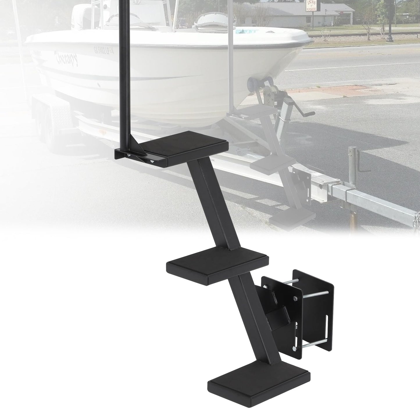 Boat Trailer Steps 3 Step with Anti-Slip Mat & Safety Handrail, Universal Fit Boat Trailer Tongue Steps, Heavy Duty Boat Steps, Easy Installation
