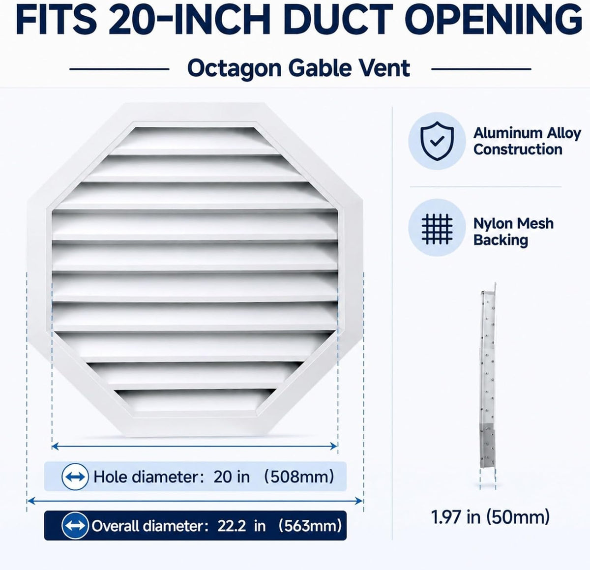 22.2"W x 22.2"H Oct Gable Vent for House Alloy Vertical Gable Shed Vent