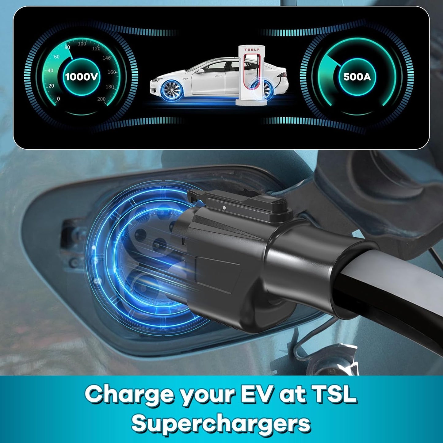 Compatible Tesla Supercharger (NACS) to CCS Electric Vehicle Adapter - 500 Amps / 1,000V - Fast Charge Your CCS1 EV at Tesla Superchargers with Vortex