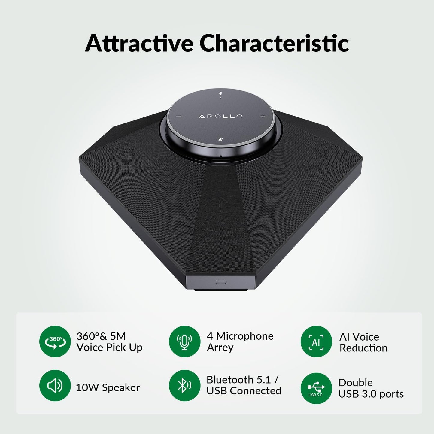 Conference Speaker and Microphone, 360 Voice Pickup, AI Noise Reduction, USB/Bluetooth 10W Powerful Speak