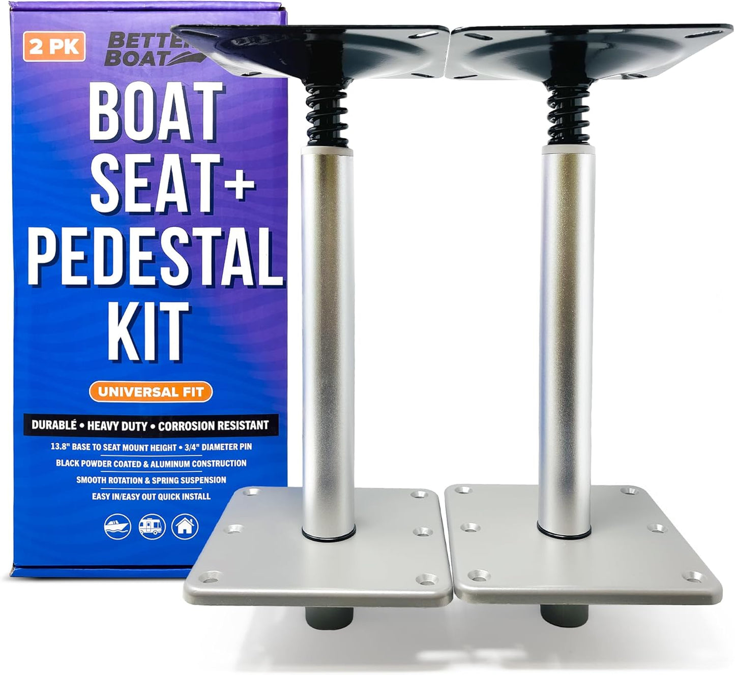 Boat Pedestal Seat Package 3 Piece Kit Boat Seat and Pedestal Combo with Boat Seat Mount for Deck Boat Seat Swivel Base Pla