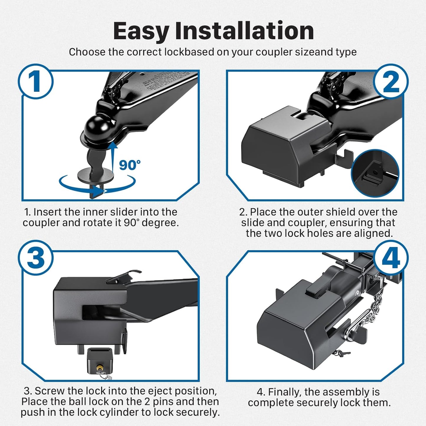 Trailer Lock, Heavy-Duty Anti-Theft Trailer Hitch Locks, Fit for 2' and 2-5/16'; Couplers, Ultra-Thick Steel with Pry & Rust-Resistant Lock Core Tr