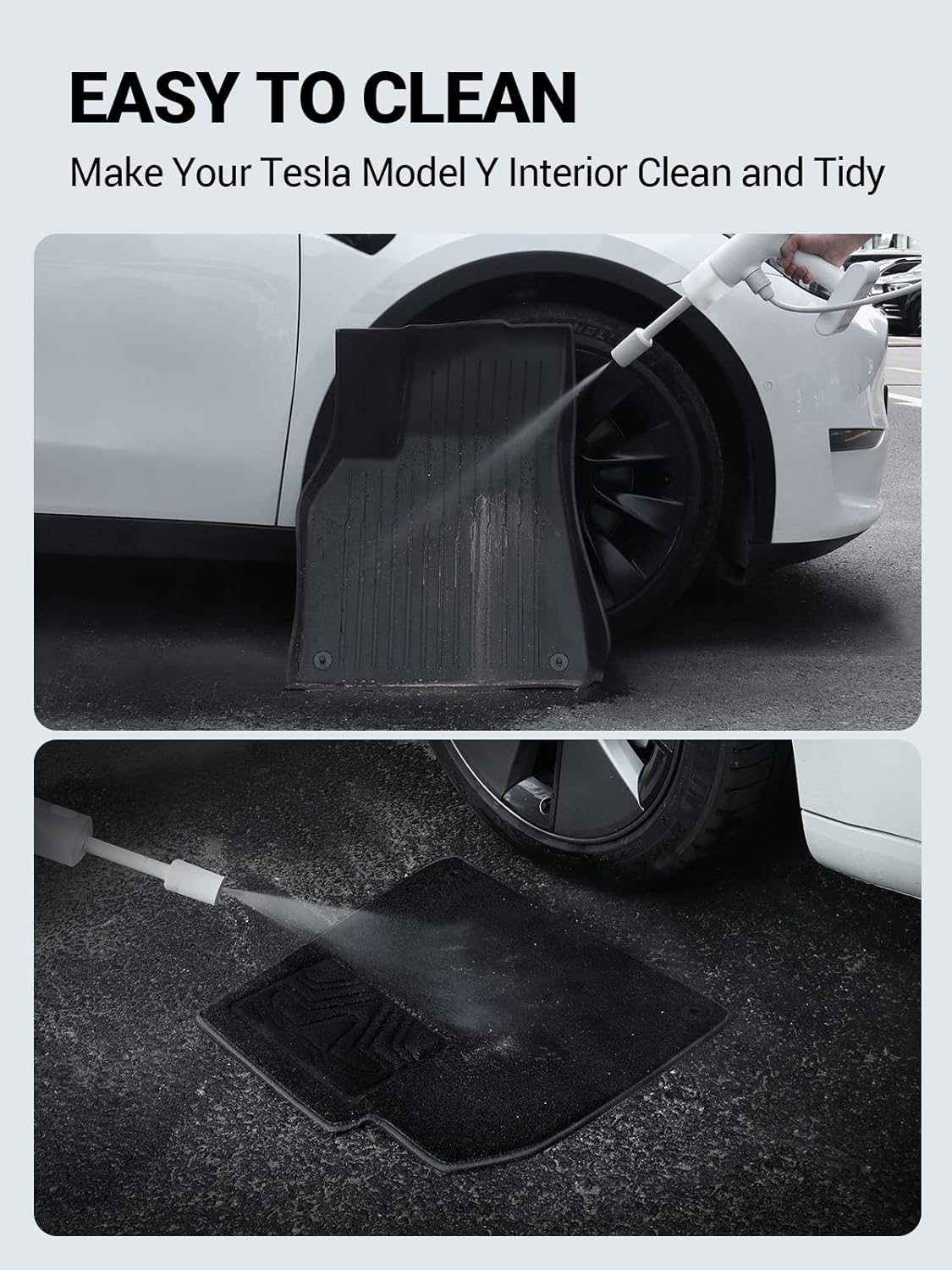 BASENOR Tesla Model Y Floor Mats Set All Weather Waterproof TPE Floor Mat Removable Anti-Slip Carpet Interior Liners Front Rear Cargo Liner Model Y