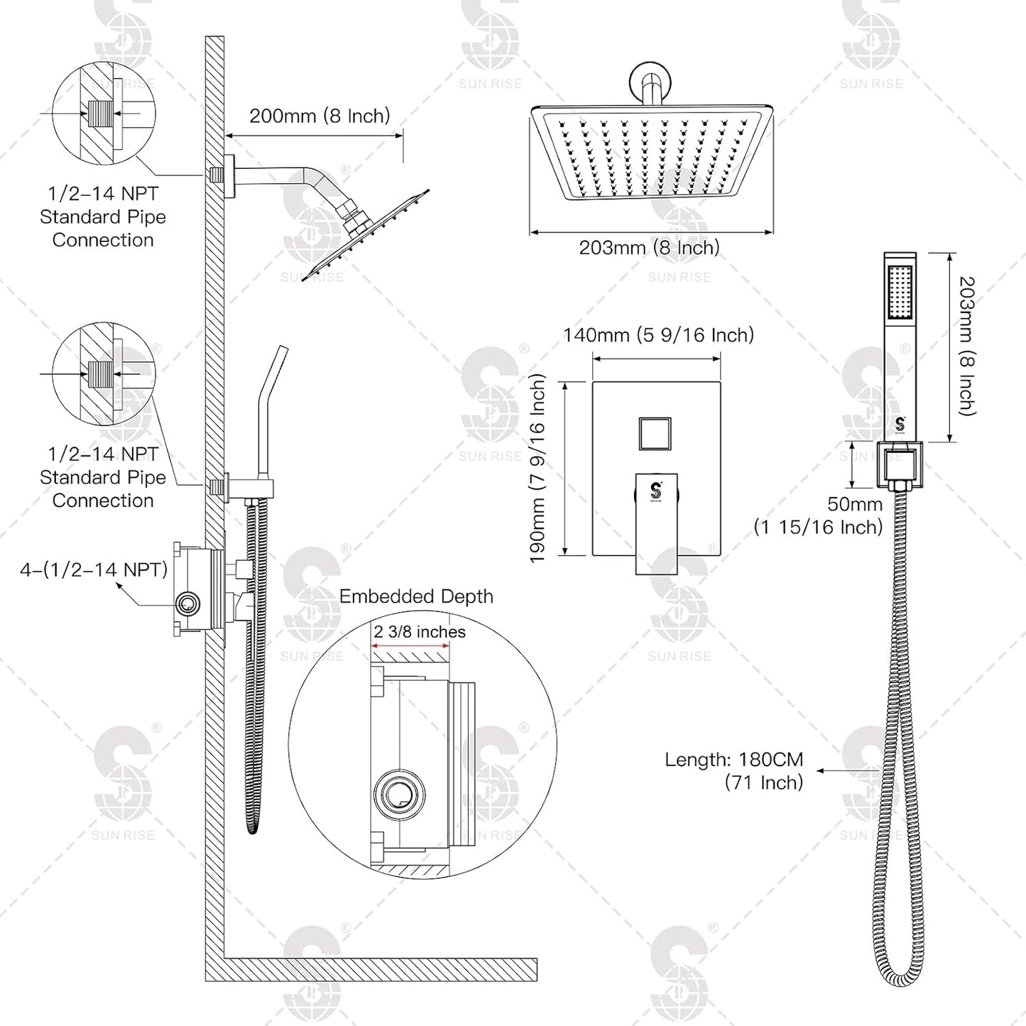 Shower Faucet Trim Repair Kits Gunmetal Grey 8'