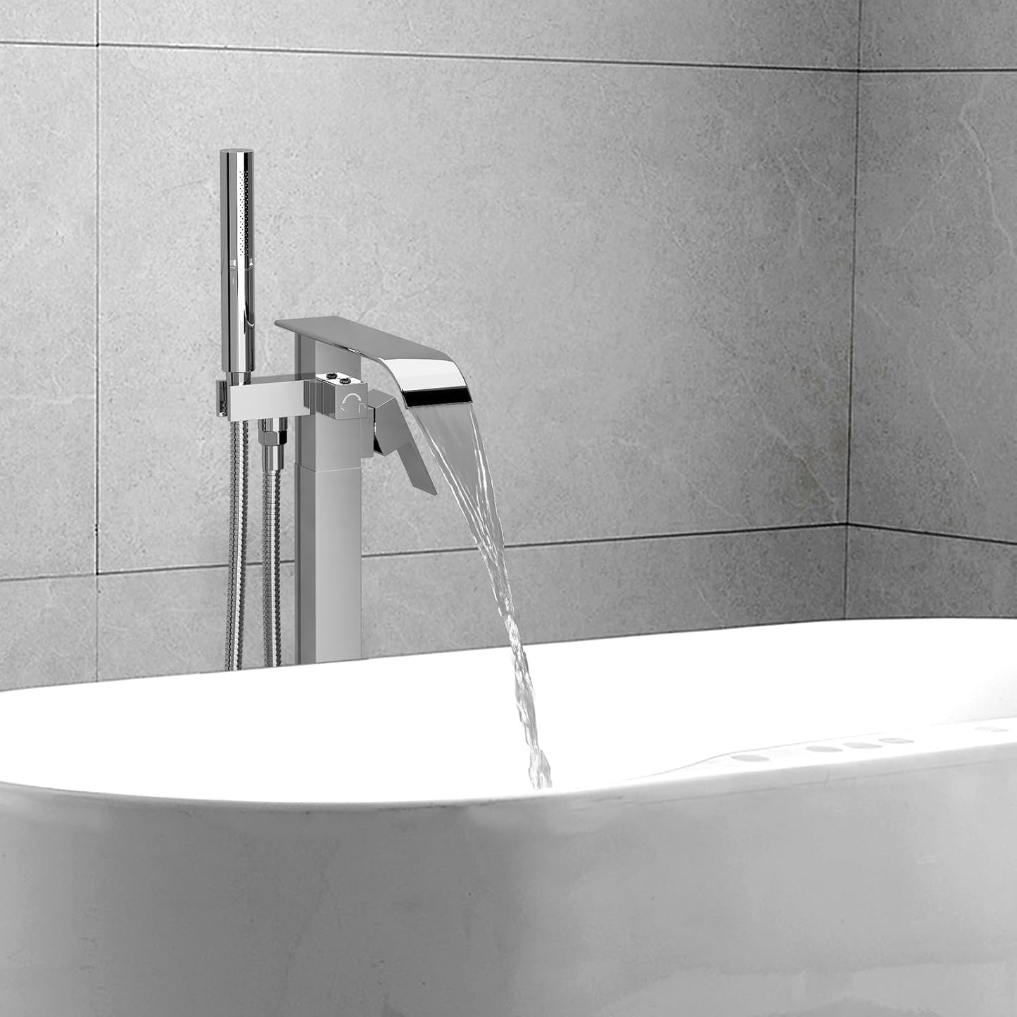 Tub Filler Freestanding Bathtub Faucet Polished Chrome Floor Mount Tub Faucet Waterfall Bathtub Filler with CUPC Certif