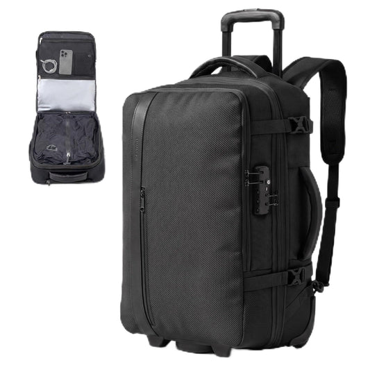 Fanwoli Rolling Vacuum Backpack Travel,One-Button Compression,TSA Carry-On | 54L Expandable | 2-In-1 Design | Built-In Electric Pump | Dual-Zipper TSA Lock | Waterproof | Fits 18” Laptop