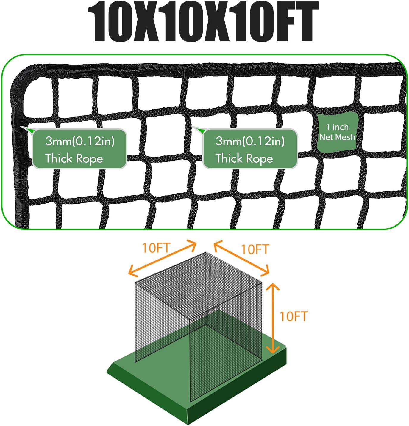 10x10x10 Golf Cage Net,Golf Cage Hitting Net for Backyard Driving