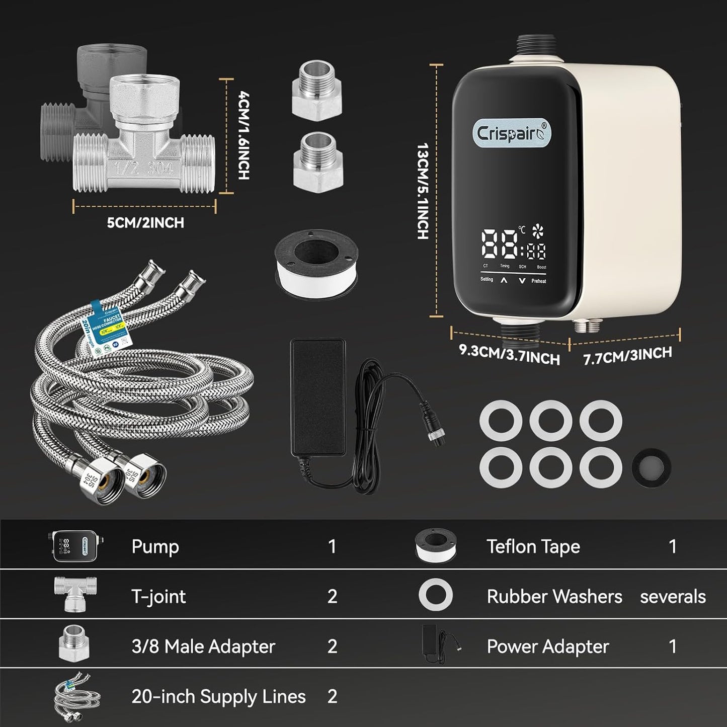 Digital Smart Instant Hot Water Recirculating Pump Kit Touch Screen Under Sink Recirculation Pump System with 20-inch PEX Supply Line for Potable