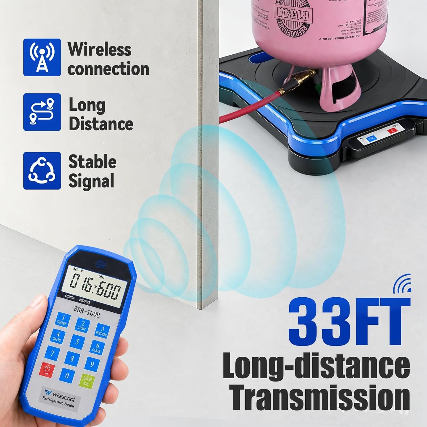 Wireless Refrigerant Scale 220 lbs for HVAC, Digital Freon Charging Scale with Remote Control, High Accuracy HVAC AC Scale for Automotive, Residential & Commercial Refrigeration Recovery