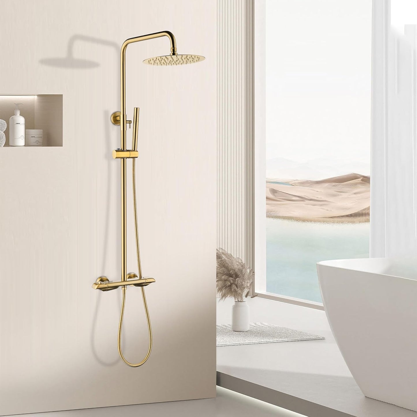 QISHENG Thermostatic Exposed Gold Shower System Wall-mounted Exposed Shower System Exposed Shower Faucets Sets