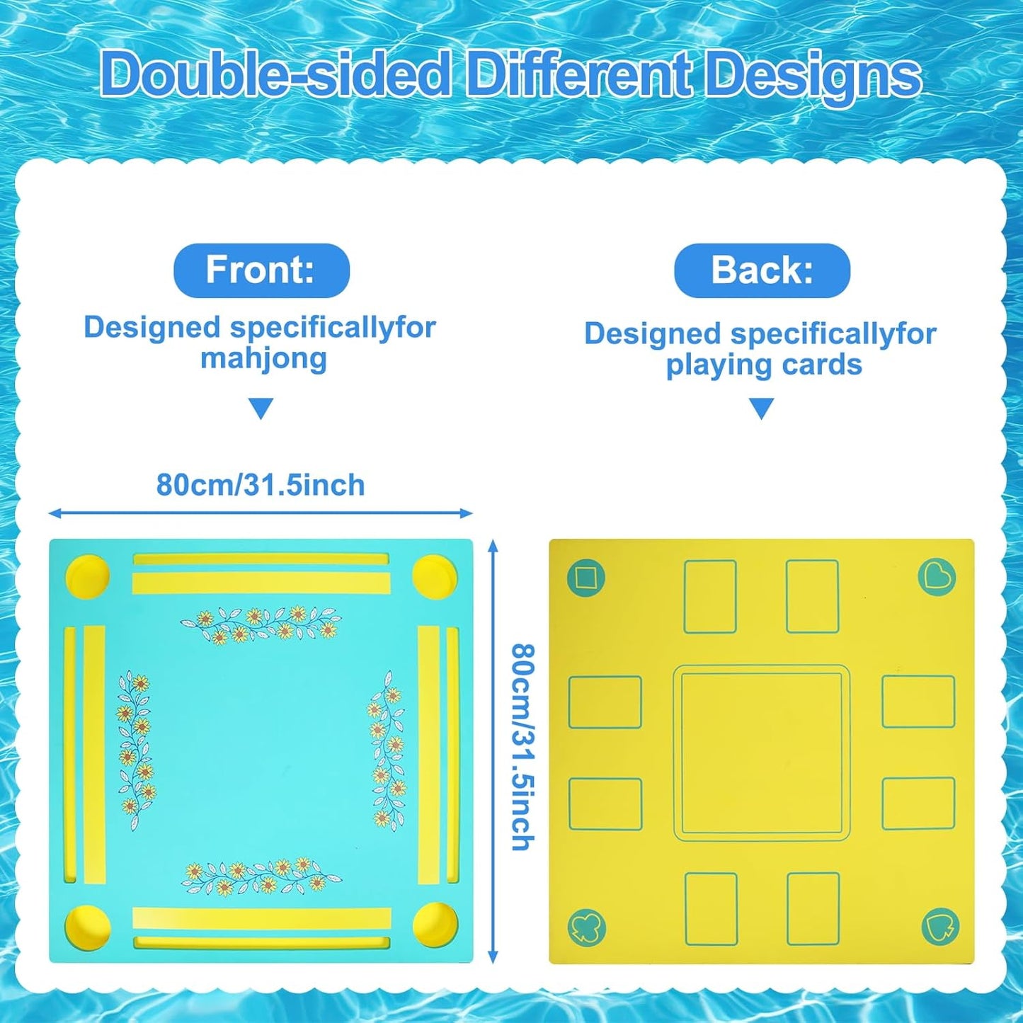 Floating Mahjong Table for Pool, Double-Sided Floating Mahjong Table with Tile Grooves & Cup Holders, Multi-Game Floating Mahjong Set for Pool for Mahjong, Poker & Dominoes