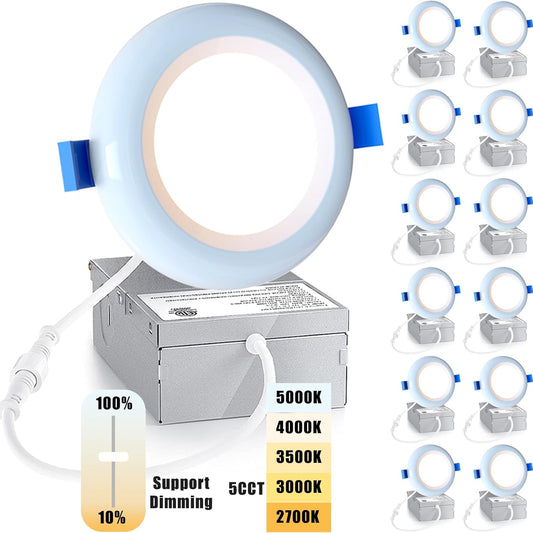 AKIHE 12 Pack Recessed Lighting 6 Inch,Retrofit LED with Junction Box,10W,800LM Brightness,Dimmable(10-100%),5CCT Adjustme