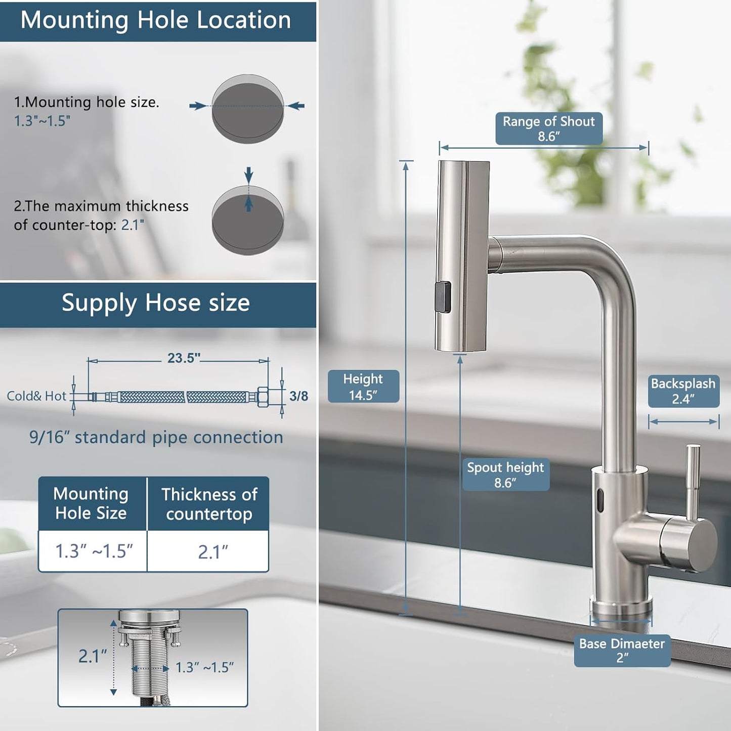 GIMILI Touchless Waterfall Kitchen Faucet with Pull Down Sprayer Brushed Nickel Single Hole Handle Stainless Steel Kitchen Sink Faucets Commercial