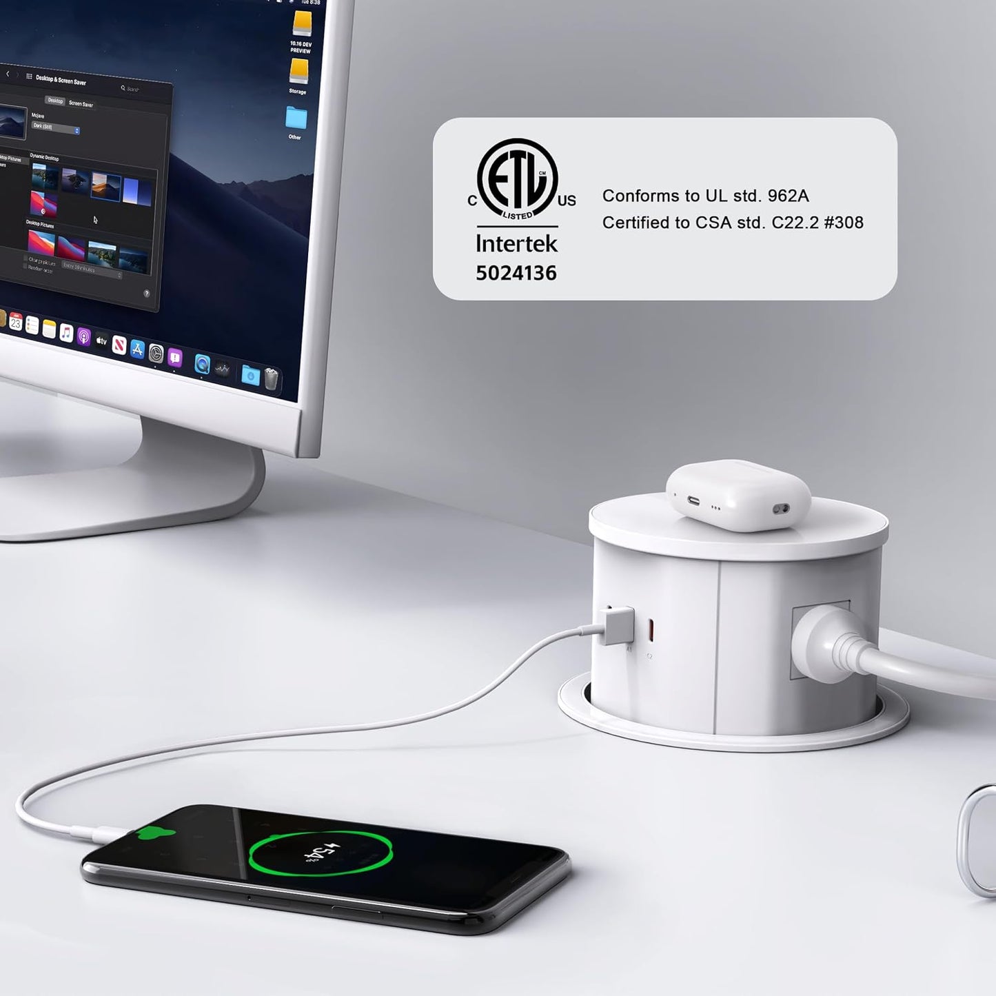 ANNQUAN 20 Amp Pop Up Countertop Outlet with 15W Wireless Charger,Max 65W Power Delivery,4.75" Pop Up Electrical Outlet with 3 Outlets 3 USB Ports for Home Office White 20 Amp(Standard)