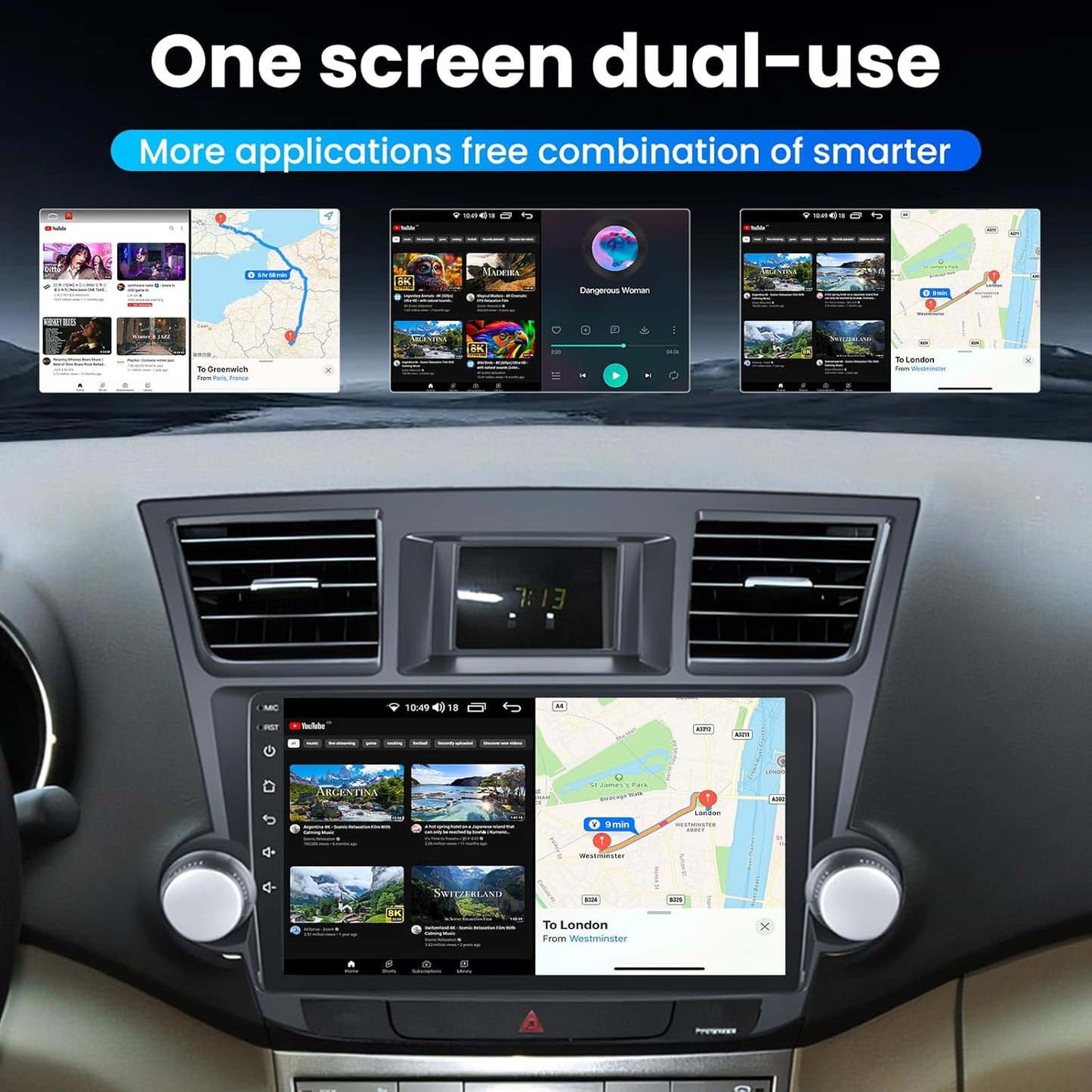 8 core for Toyota Highlander Car Radio Upgrade 2008-2012: Android 13 Touch Screen Stereo Head Unit, Wireless CarPlay Android Auto, Bluetooth GPS WiFi FM SWC, 10.2 Inch IPS Display 1280x800, 2G+32G