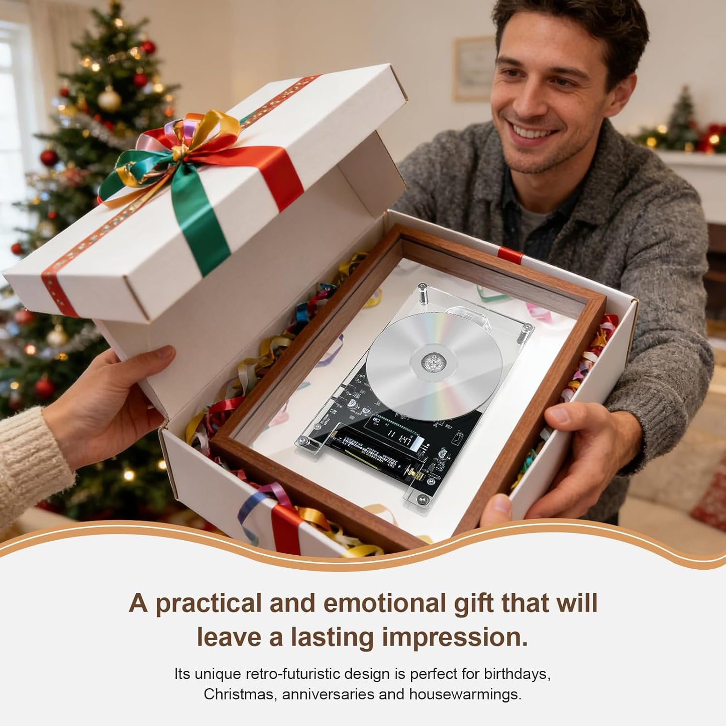 Decorative Wood Grain Frame CD Player, Retro & Fashionable Style with BT Pairing, 4-Hour Battery Wall/Tabletop Dual Use, for Birthday Christmas Housewarming (No CD or Speaker)