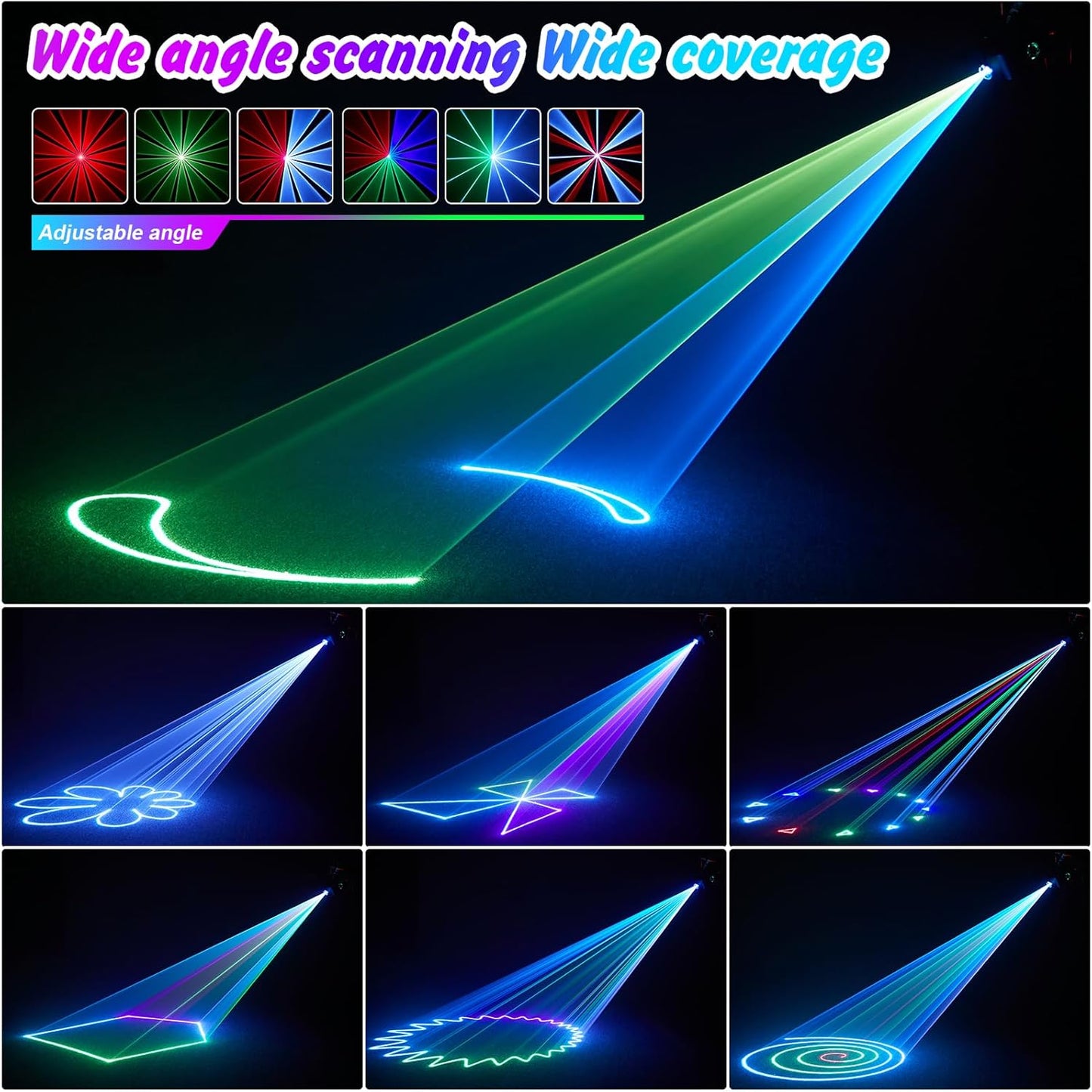 WZYBUTA DJ Laser Light Show 3d Animation, RGB Full Color Animation Lazer Projectors, DMX Laser Show with Remote Control Sound Activated Stage Laser