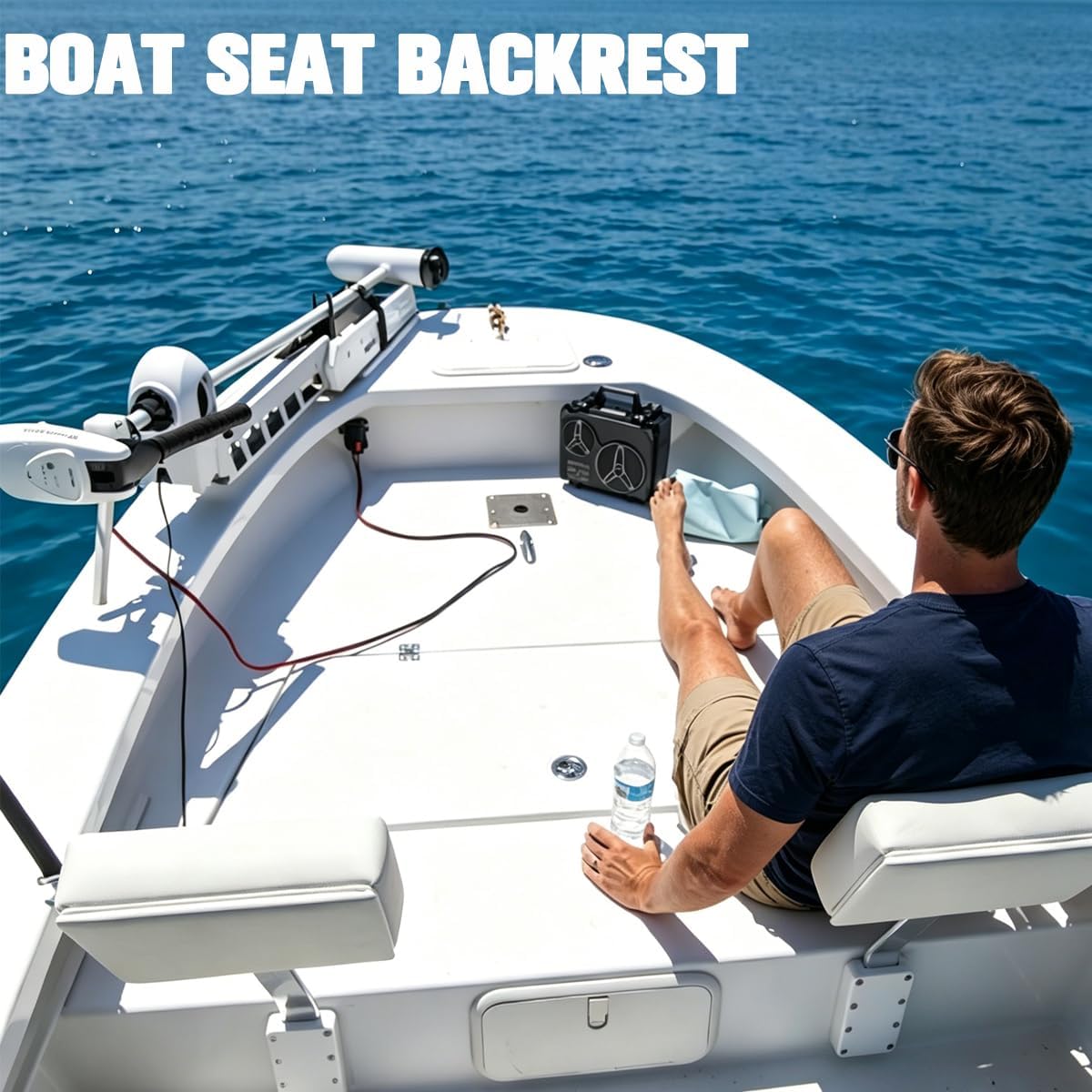 Marine Boat Backrest Cushion, Upholstered Microfiber Leather Bolster Seat with Aluminum Mounting Bracket, Universal Bass Boat Center Console Back Support for Fishing Vessel Deck Mount