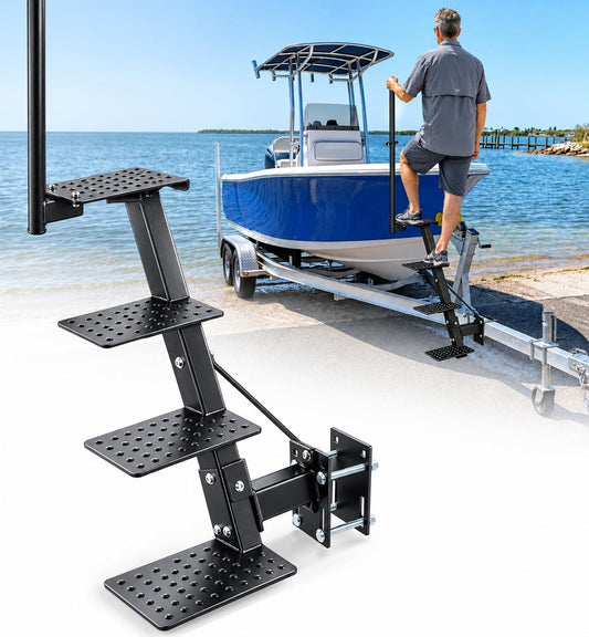 Boat Trailer Steps with Handrail, 4-Step Side Mount Boat Step