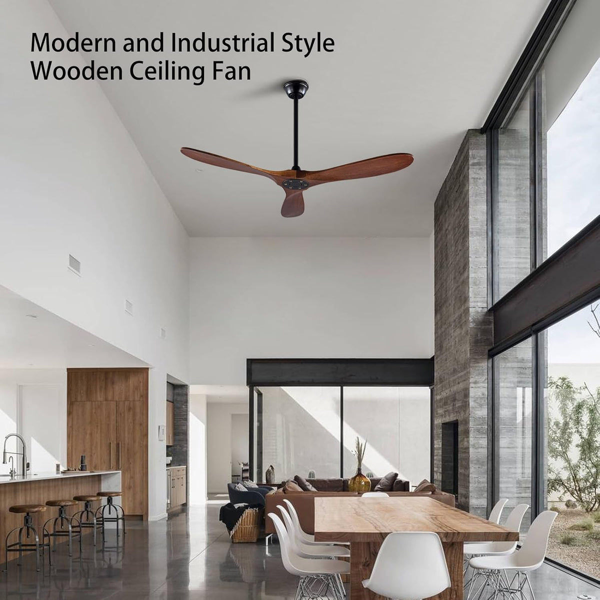 Outdoor Ceiling Fan no Light, 52 inch Wood CeIling Fans without Light and Remote Control,Black Ceiling Fan for Patio, Modern Design for Garage, Living Room, Bedroom, Office