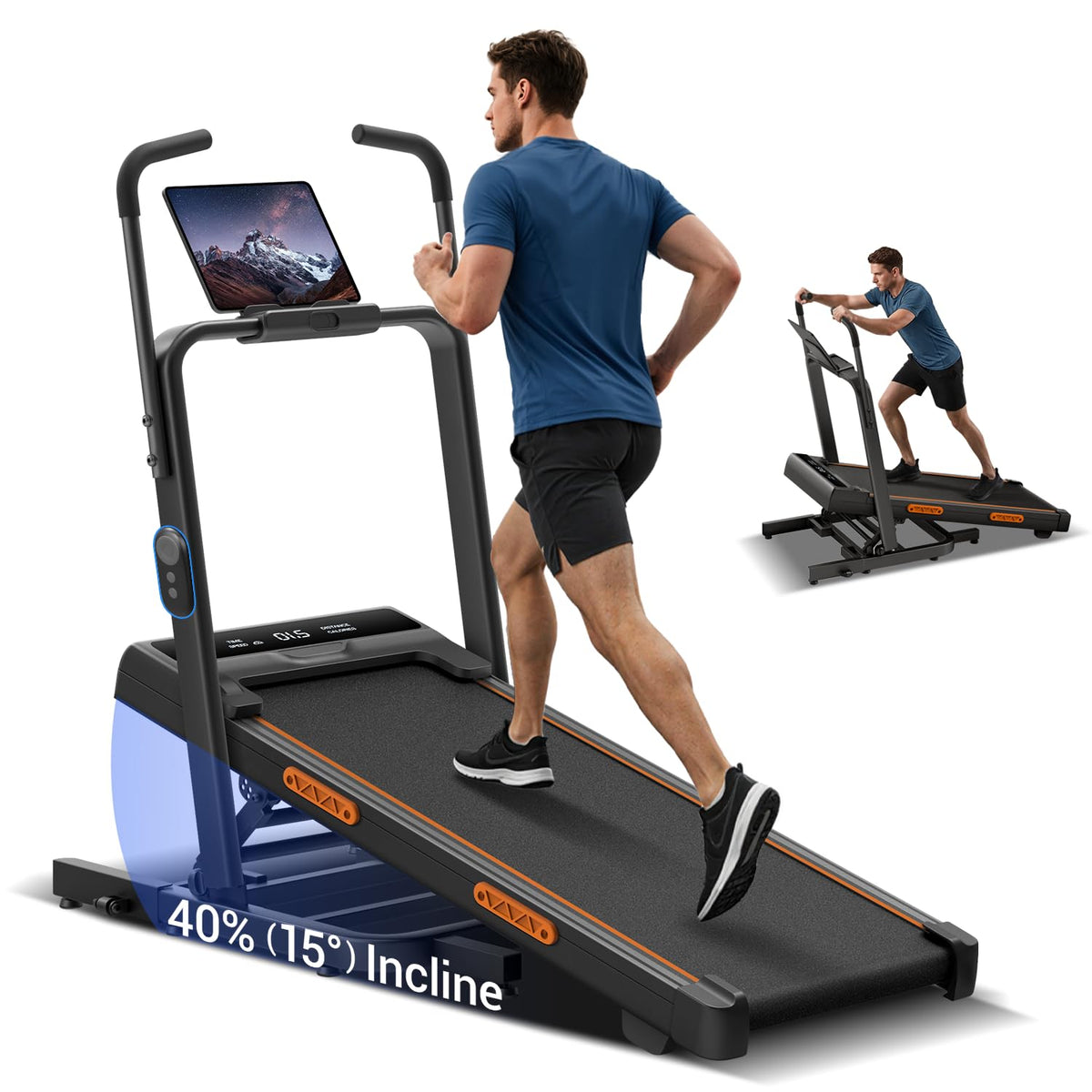 Walking Pad Treadmill with (15°) 40% Incline Treadmills for Home Foldable | 350LBS Capacity 7-Layer Shock Absorption,3.0HP Silent Brushless Motor,LED Display
