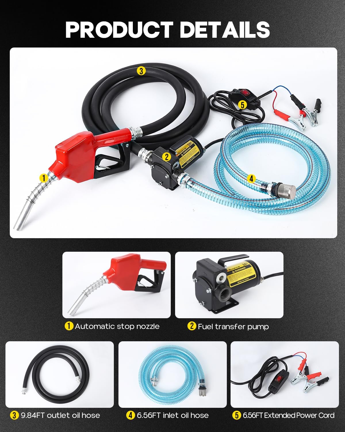 12V 10 GPM Electric Fuel Transfer Pump with Auto Shut-Off Nozzle