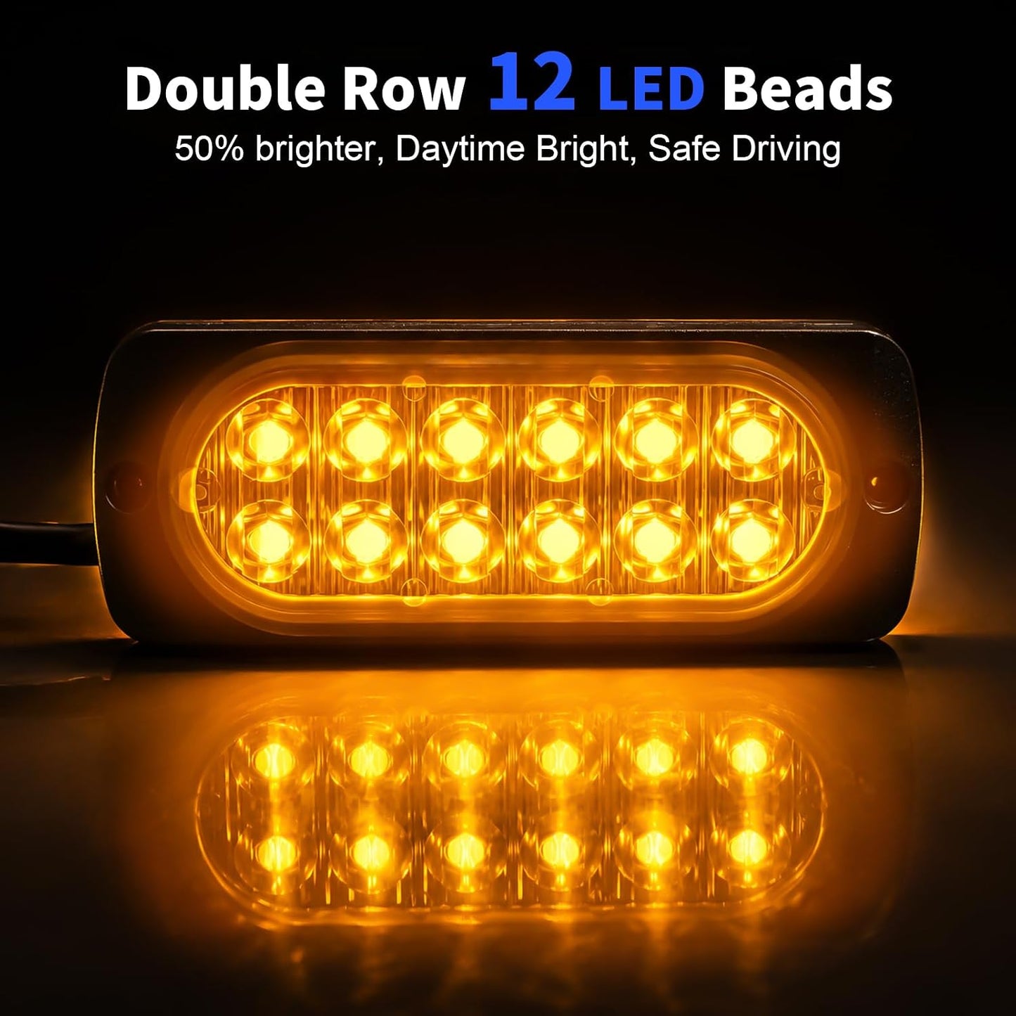 UTV Turn Signal Kit with 2 Rocker Switch and Dual Row 12 LED Beads Amber Light with Rocker Switch