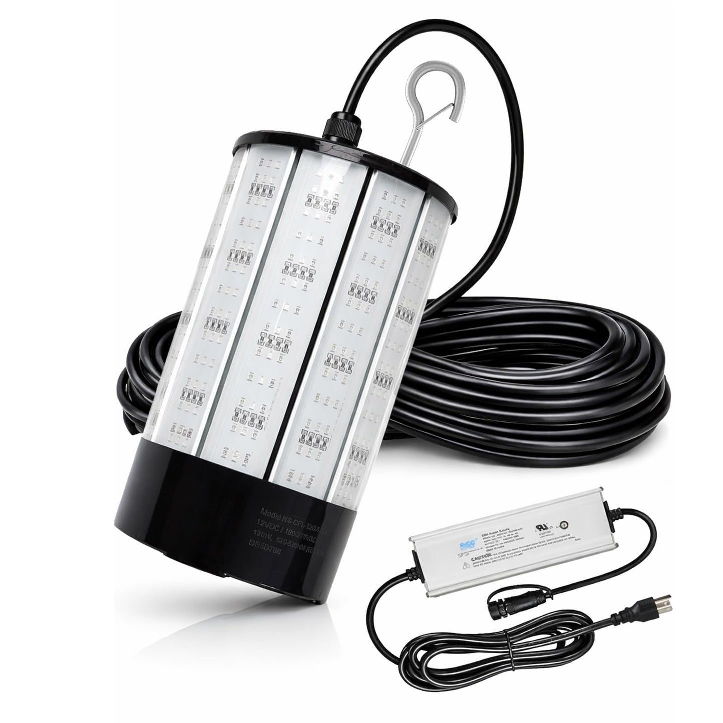 NS Green Underwater Fishing Light 120W 15,000LM, 110V AC & 12V DC Dual Power, LED Submersible Night Dock & Boat Light, Waterproof Saltwater Night Fish Kit for Crappie, Lake & Kayak