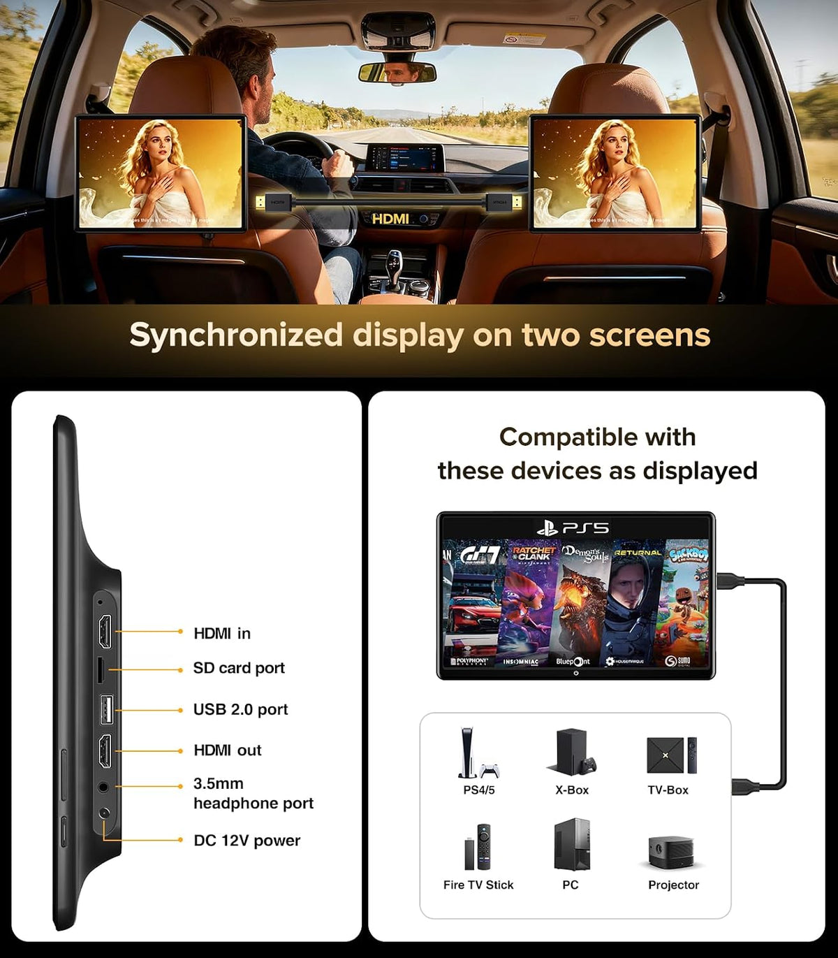 13.5" Android 13 Car Headrest Monitor 64GB Rear TV
