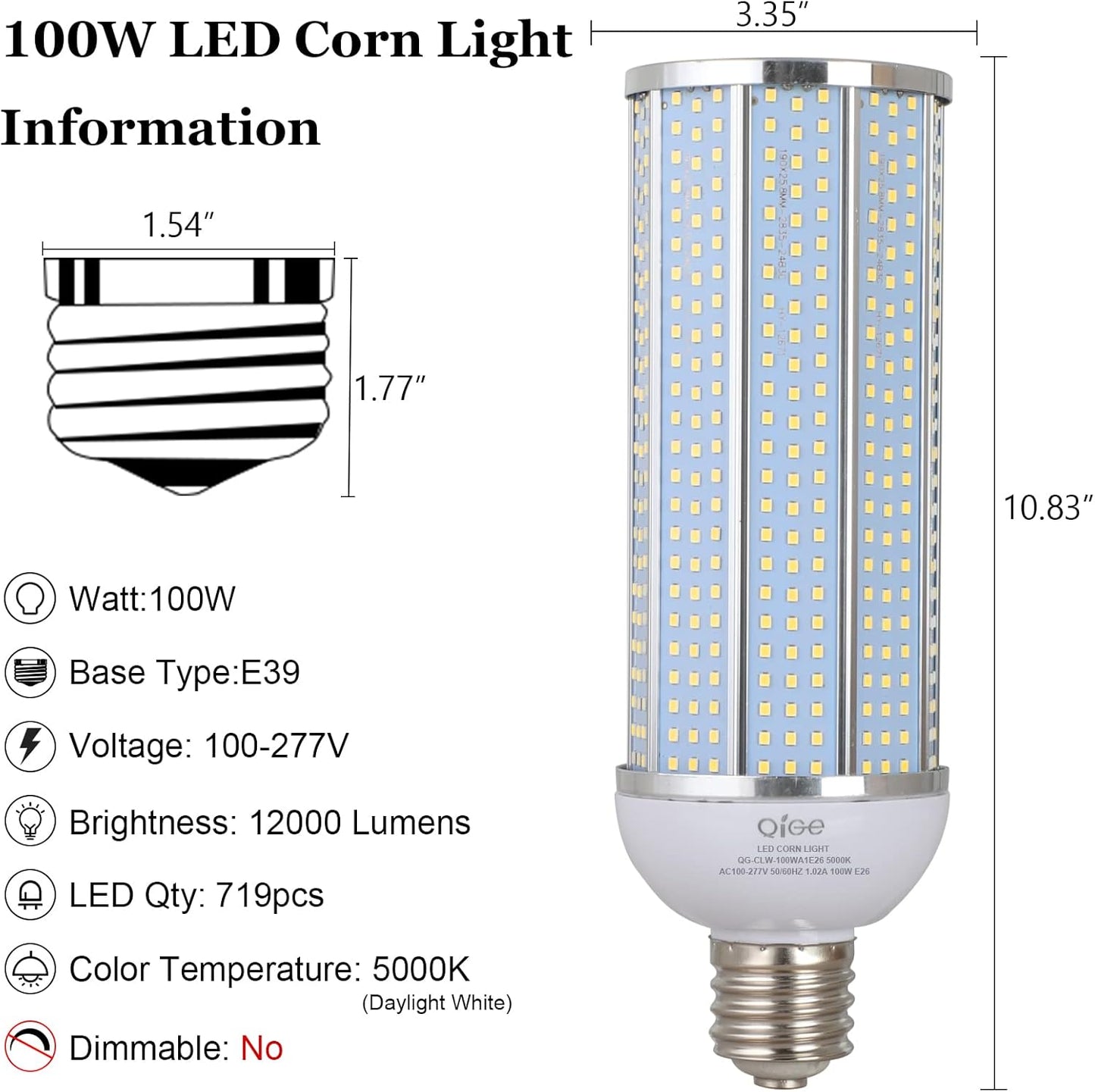 100W Corncob LED bulb (5000K E39 base)