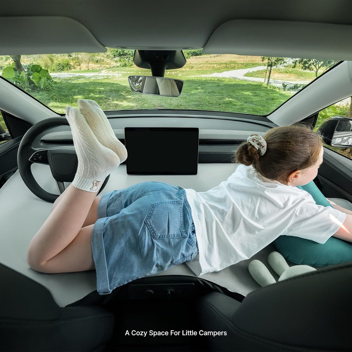 Havnby FlatCore First-Row Foam Mattress for Tesla Model Y/Y L, Front Cabin Car Mattress with Built-in Pump, Custom Leveling Support, Extra Rest Space for Camping Road Trips (Model Y)