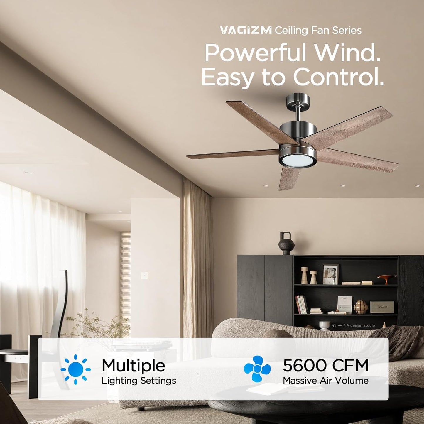 Ceiling Fan 52' with Light: Modern Remote Control Fans Downrod Mounted - Quiet Reversible DC Motor