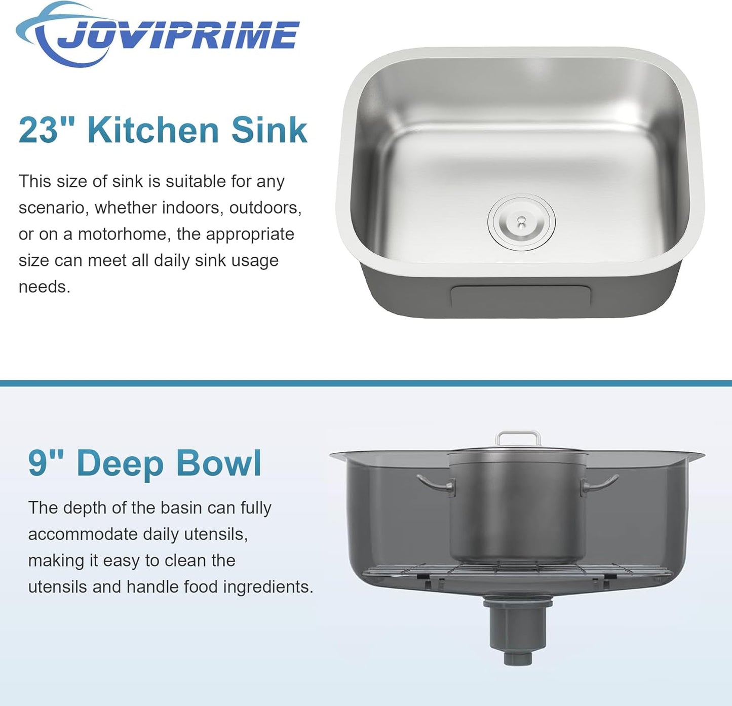 Stainless Steel Kitchen Sink, 23 Inch Undermount 18 Gauge Extra Thick Spacious Single Bowl Sink, Rust Resistant