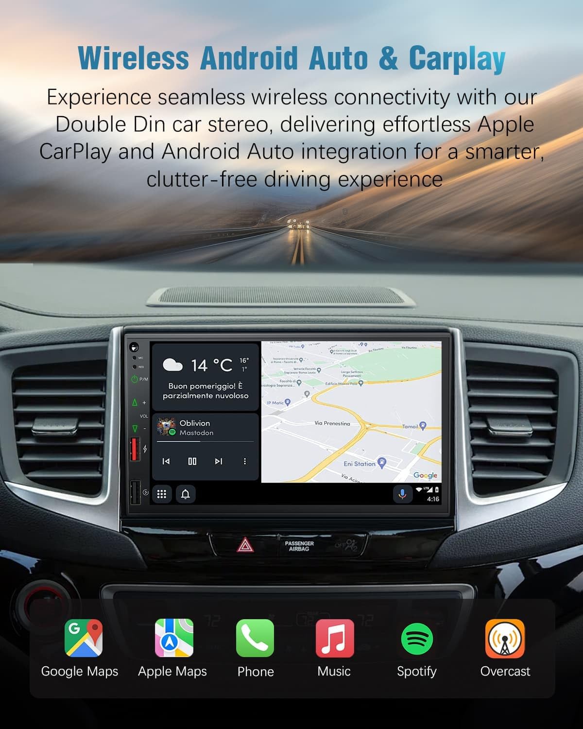 Radio for Truck, Double Din Car Stereo with Wireless Carplay & Android Auto, 7" Truck Radio Upgrade PD/QC 3.0 Fast Charging/16~36V/Bluetooth 5.1/AM/FM/DSP/SUB/SWC