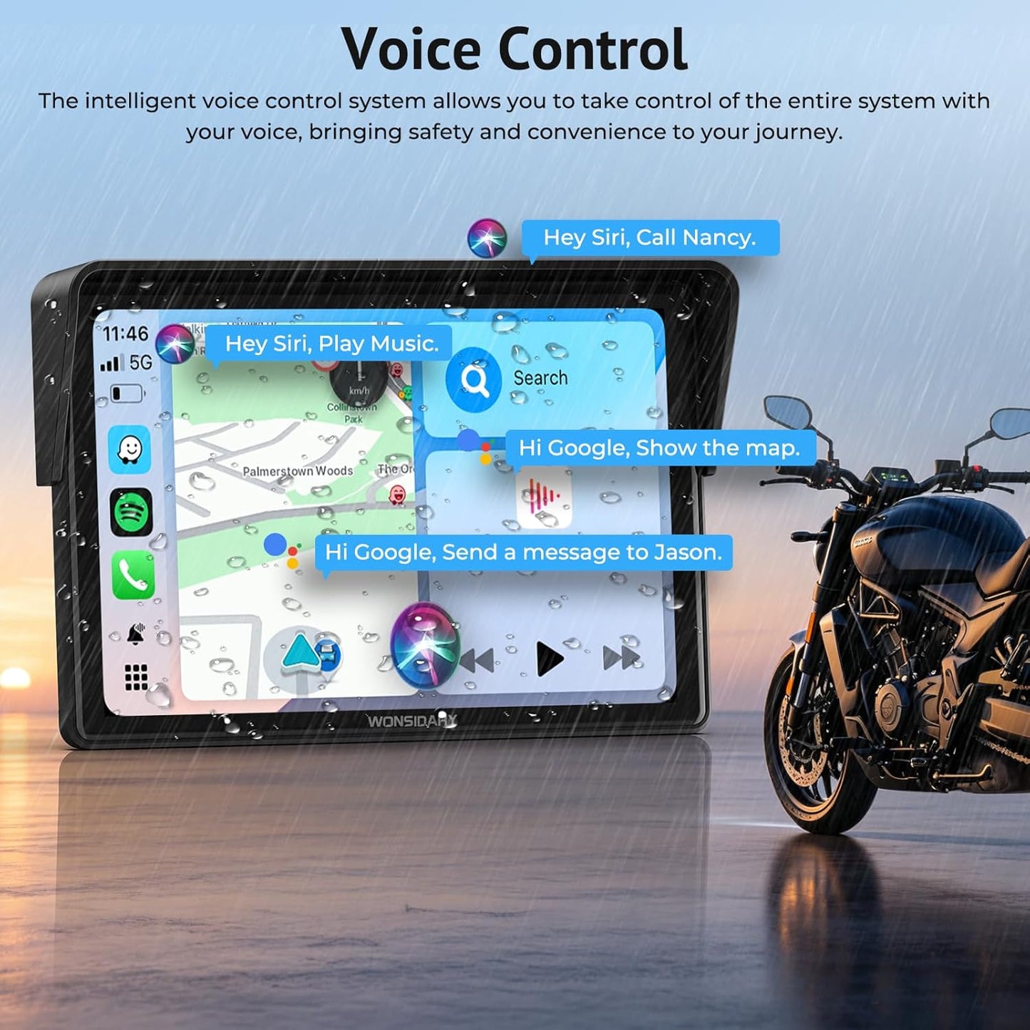 5" Compact Wireless Motorcycle CarPlay & Android Auto with TPMS Screen,IP67 Waterproof IPS Touchscreen,Voice Control, Dual Bluetooth Audio,USB/Acc Power Motorcycle GPS Display for Riding 5 Inch