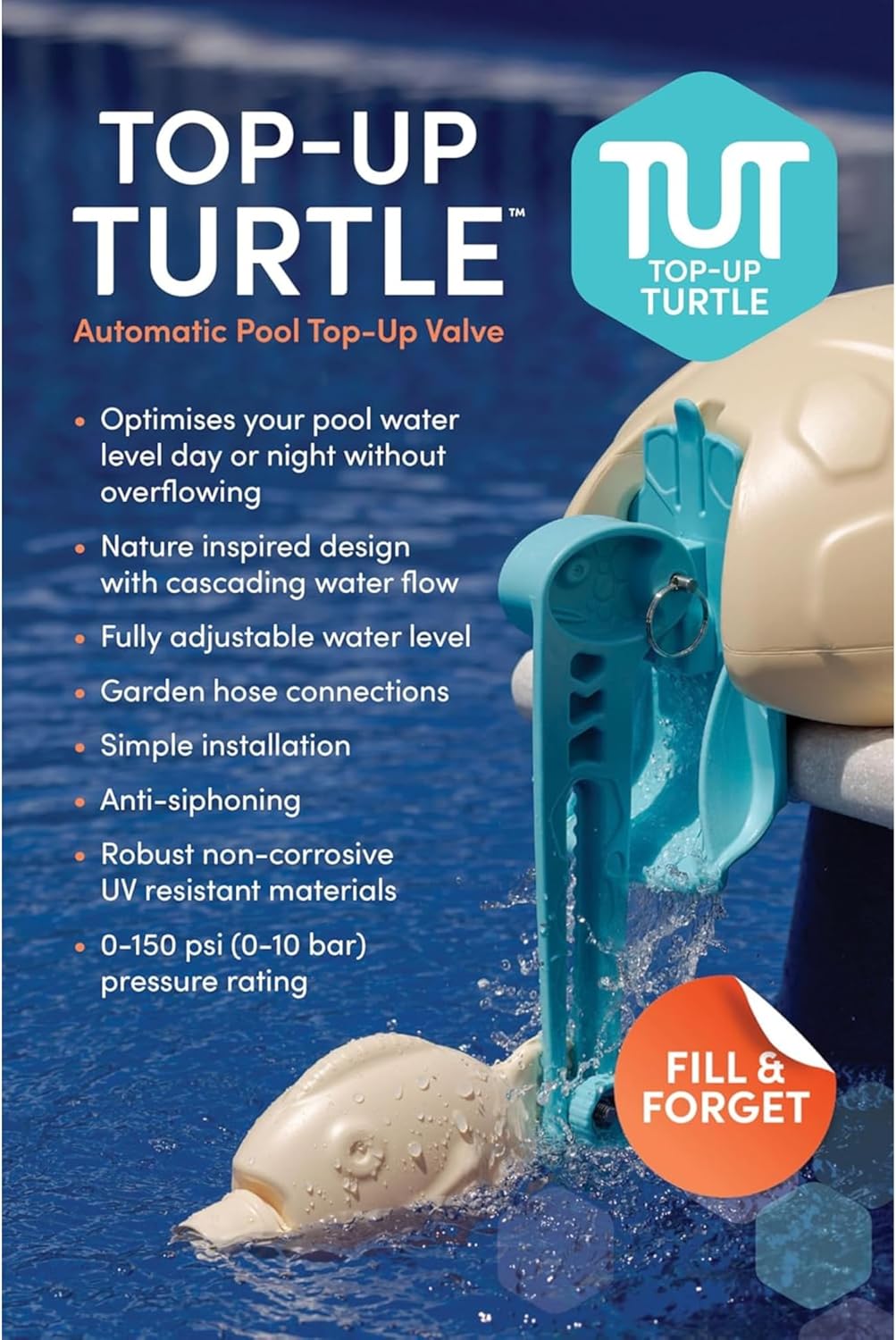 Top Up Turtle - Automatic Pool Filler – Auto Filler for Pool, Ponds & Water Features – Pool Water Leveler Auto Fill w/Adjustable Float Arm – UV-Protected Pool Auto Fill Float Valve - from Jobe Valves