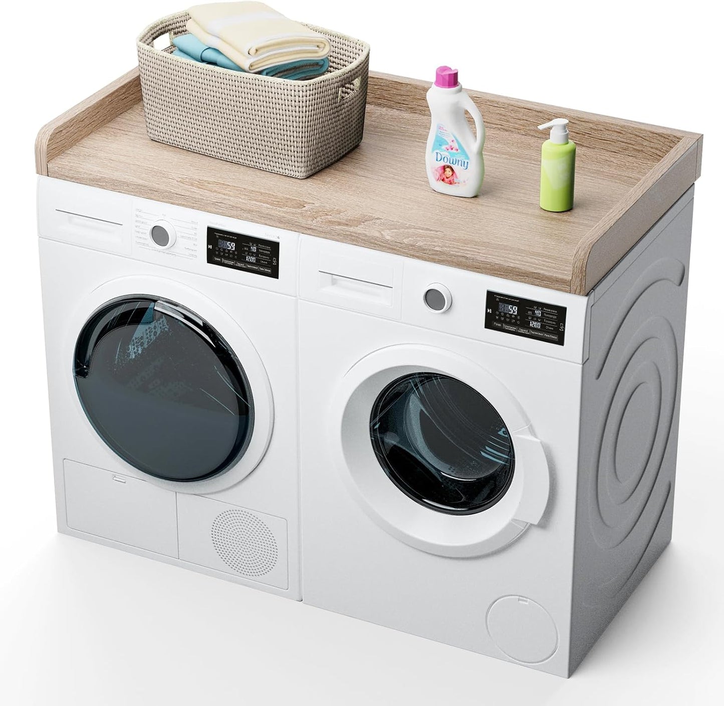 Washer Dryer Countertop 27.5&#34; W x 54&#34; L Laundry countertop for Storage and Organization with Edge Rails, Oak (O